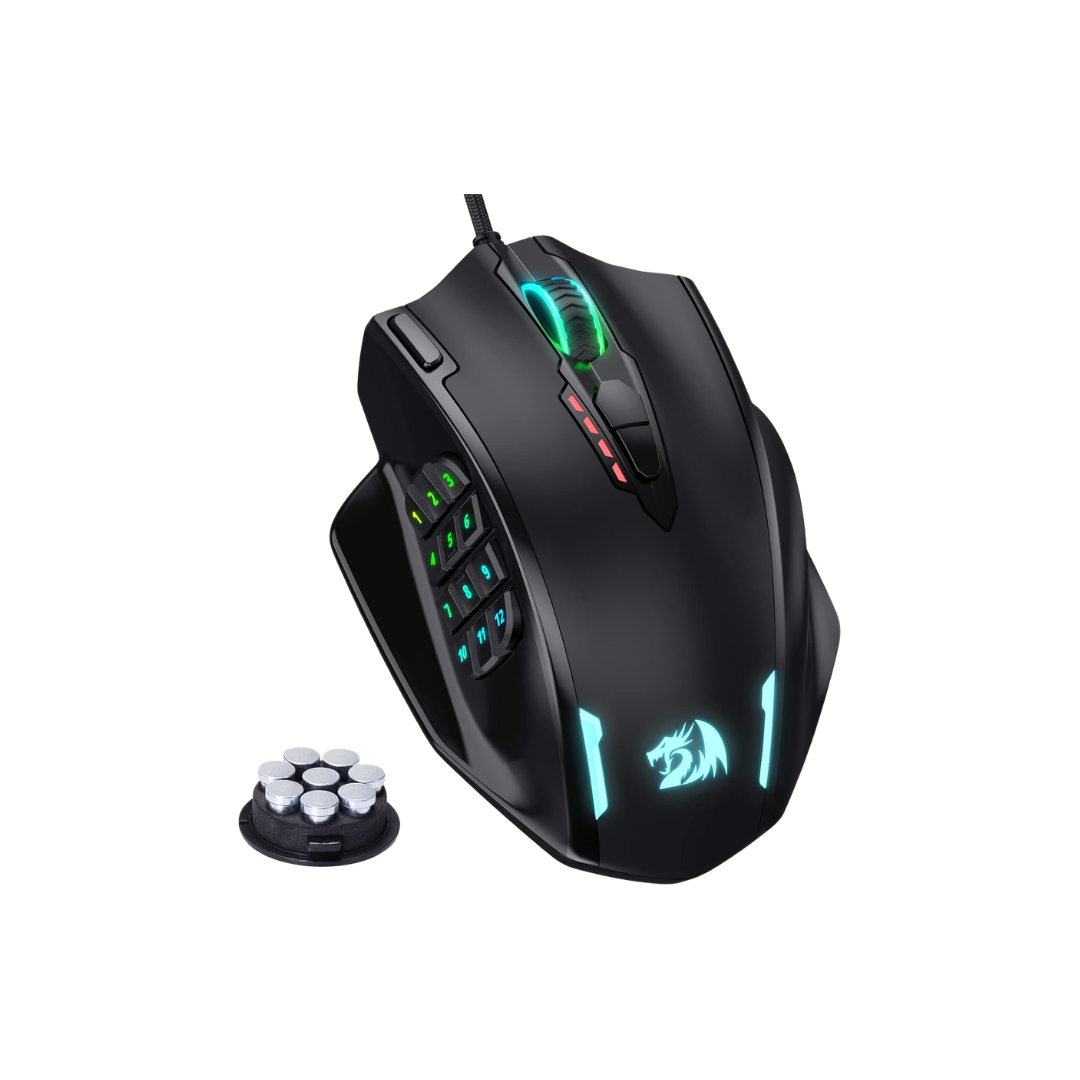Redragon M908 Impact RGB LED MMO Gaming Mouse with 12 Side Buttons, Optical Wired Ergonomic Mouse with Max 12,400DPI, High Precision, 18 Programmable Macro Shortcuts, Comfort Grip