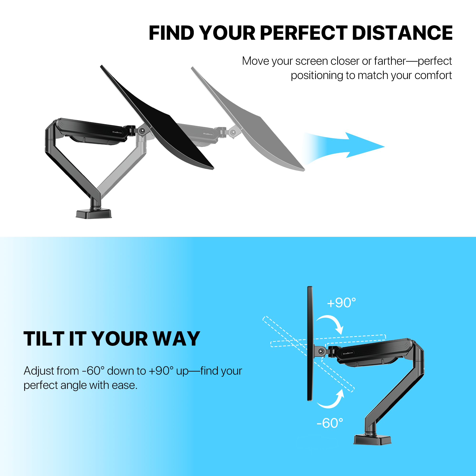 Fantech Workstation MBS1 Single-Arm Monitor Mount, 90 Degree for 13" to 32" Screen Adjustable Spring Dual Monitor Arm Bracket for Desk