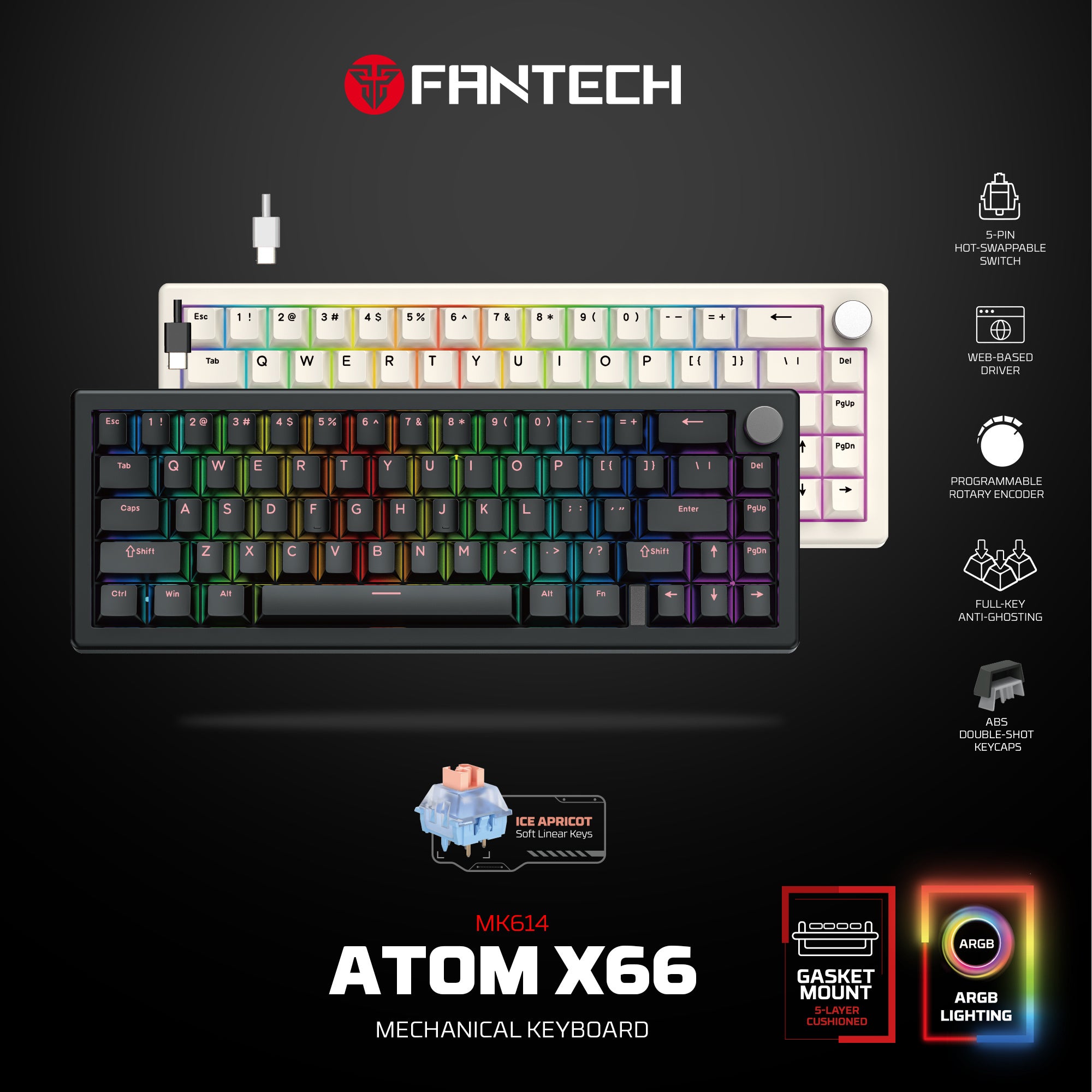Fantech ATOM X66 MK614 Mechanical Keyboard - white