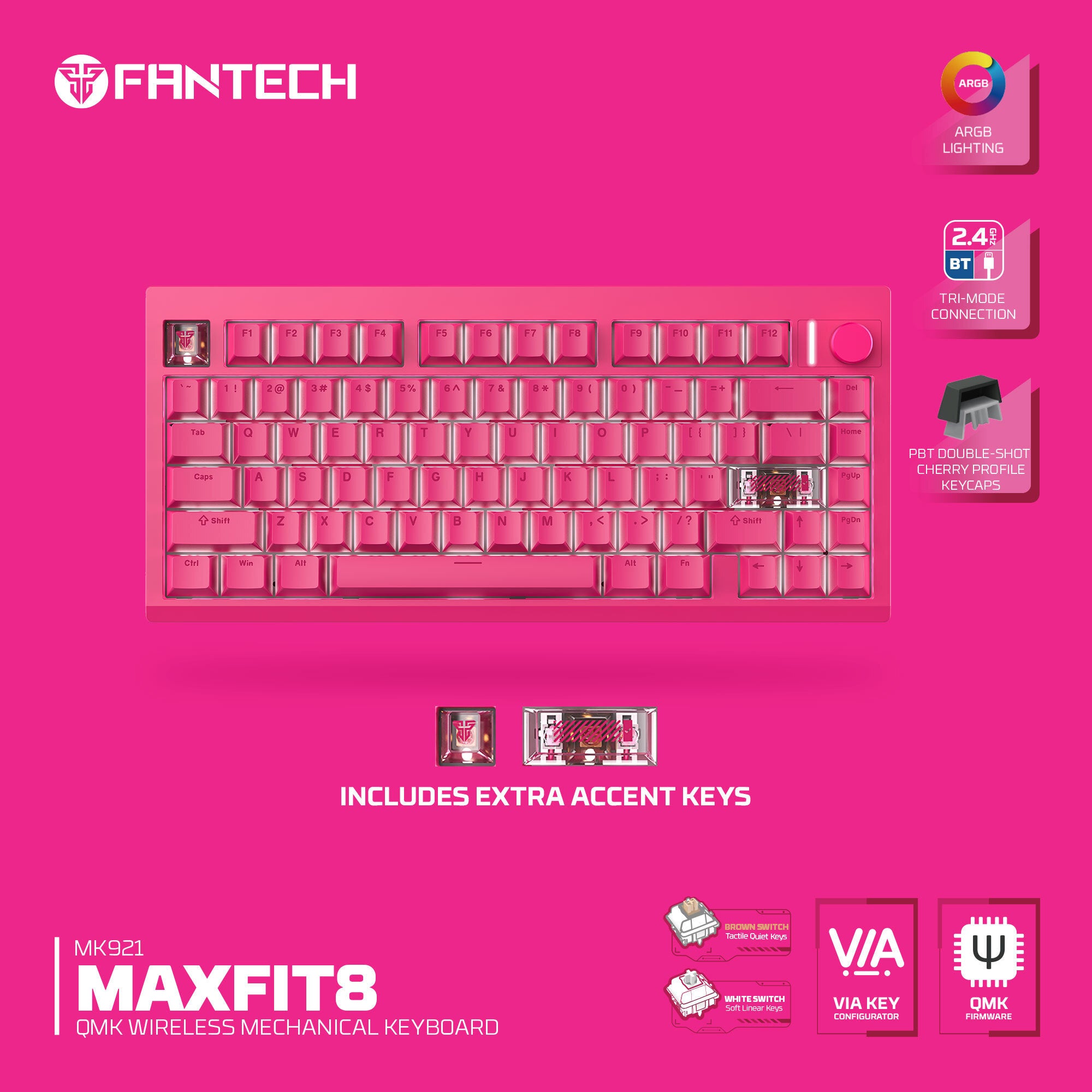 Fantech MK921 MAXFIT8 QMK Mechanical Keyboard Pink
