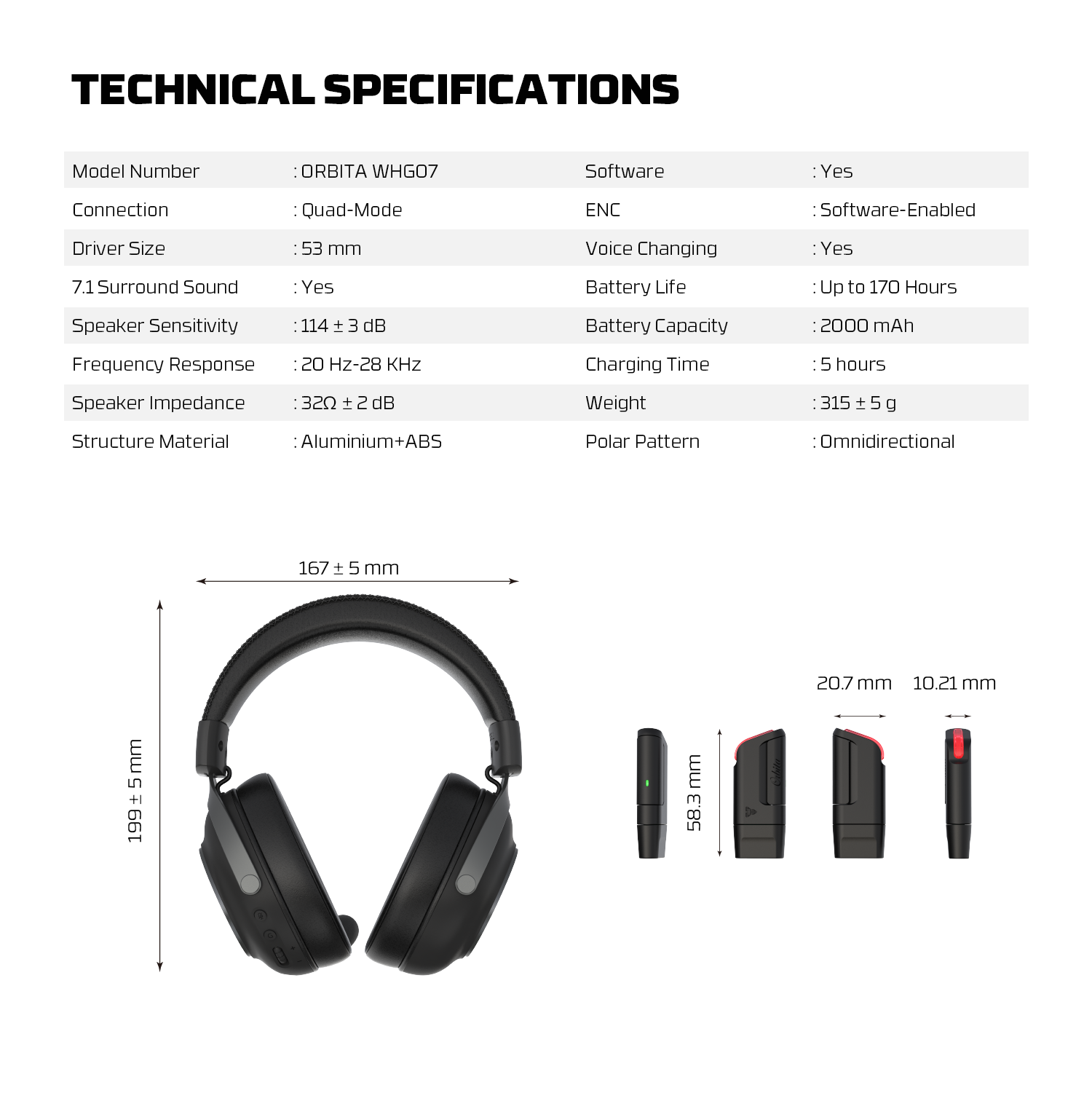 FANTECH Orbita WHG07 2.4G Bluetooth Wireless Gaming Headset 53mm Hi-Fi 7.1 Surround Sound Headphones with Noise Reduction Mic