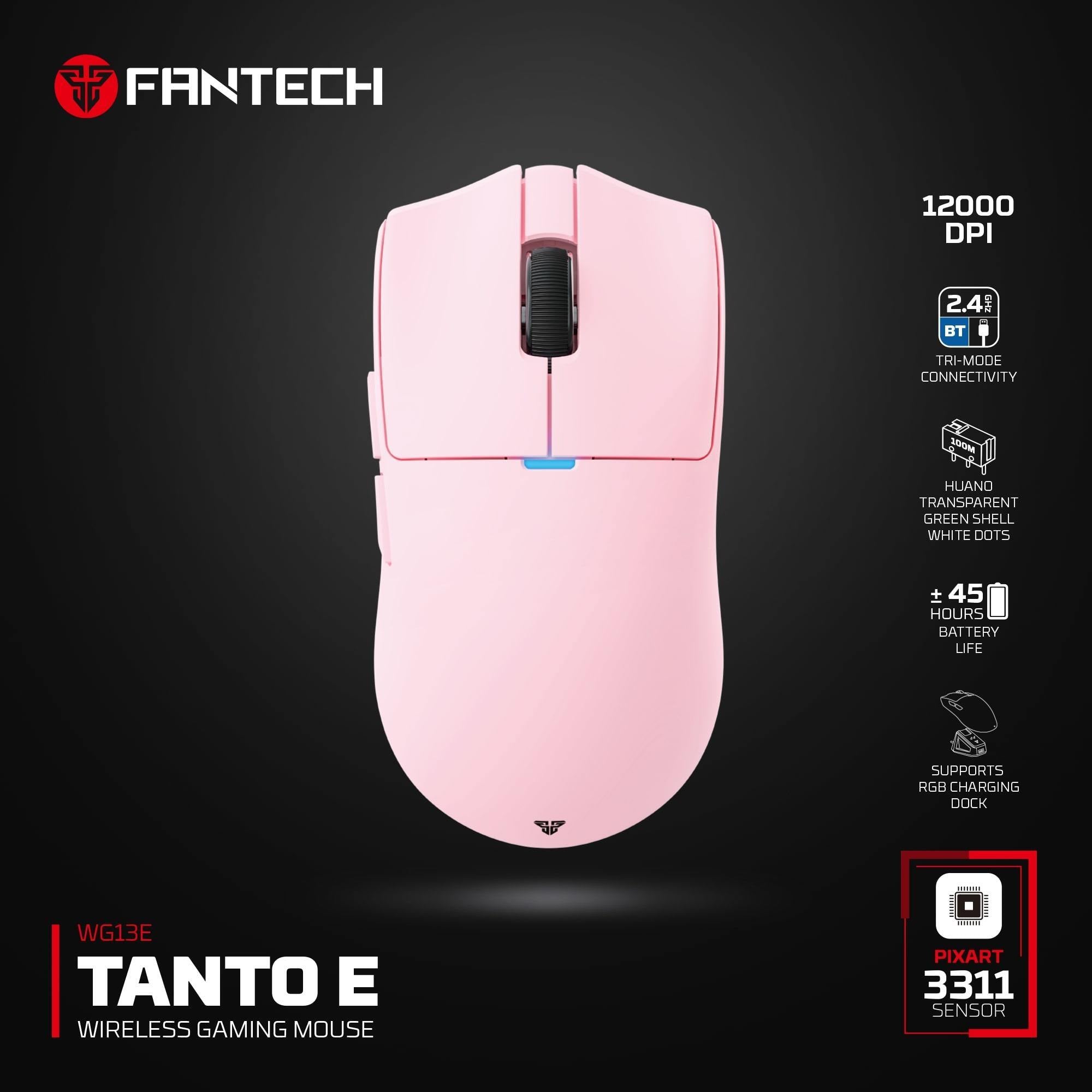 FANTECH TANTOE WG13E Wireless Mouse Three-mode switching and Magnetic Rechargeable Dock PixArt PAW3311 Up to 45 hours Macro Mic - Pink
