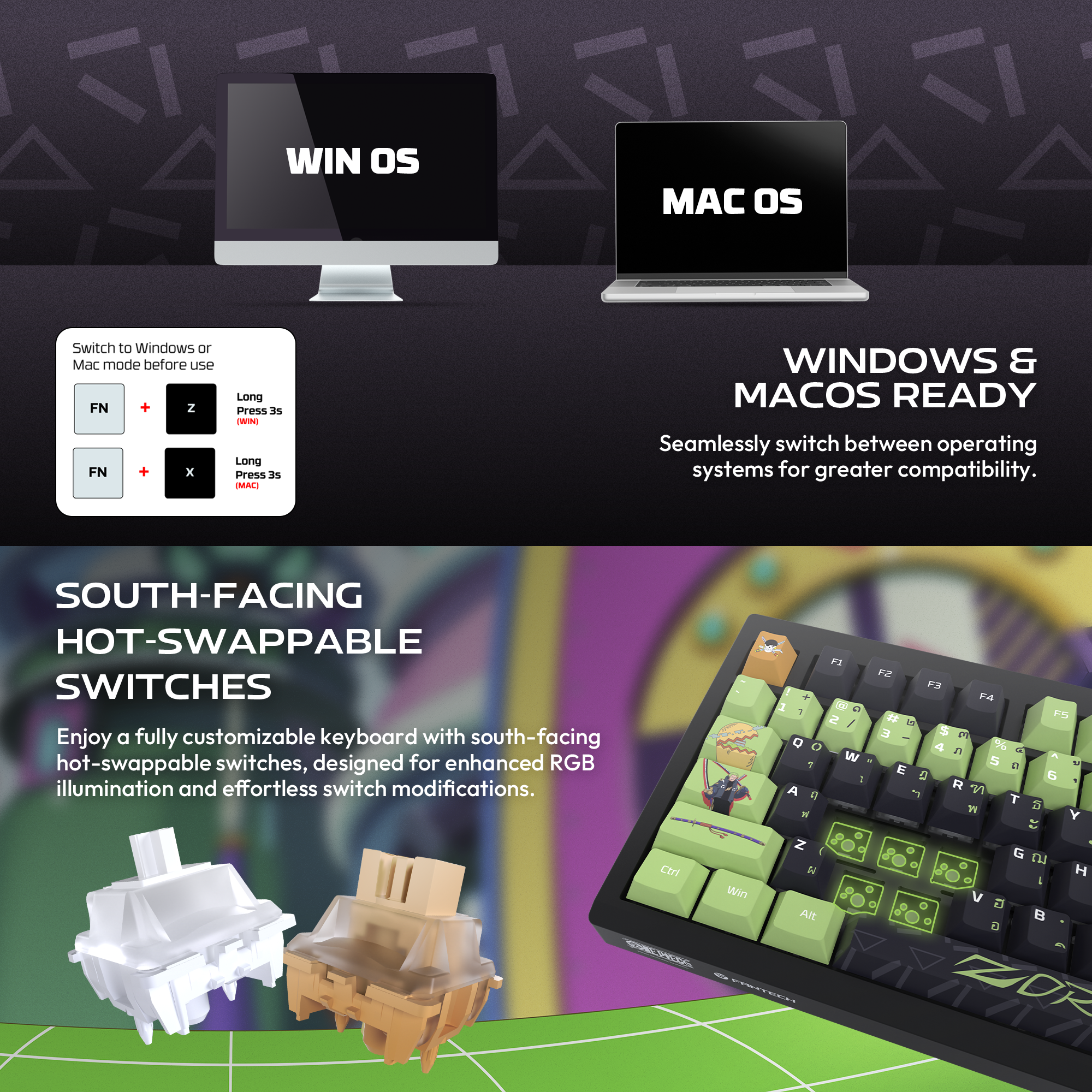 لوحة مفاتيح ميكانيكية Fantech MK921 MAXFIT8 QMK باللون الوردي