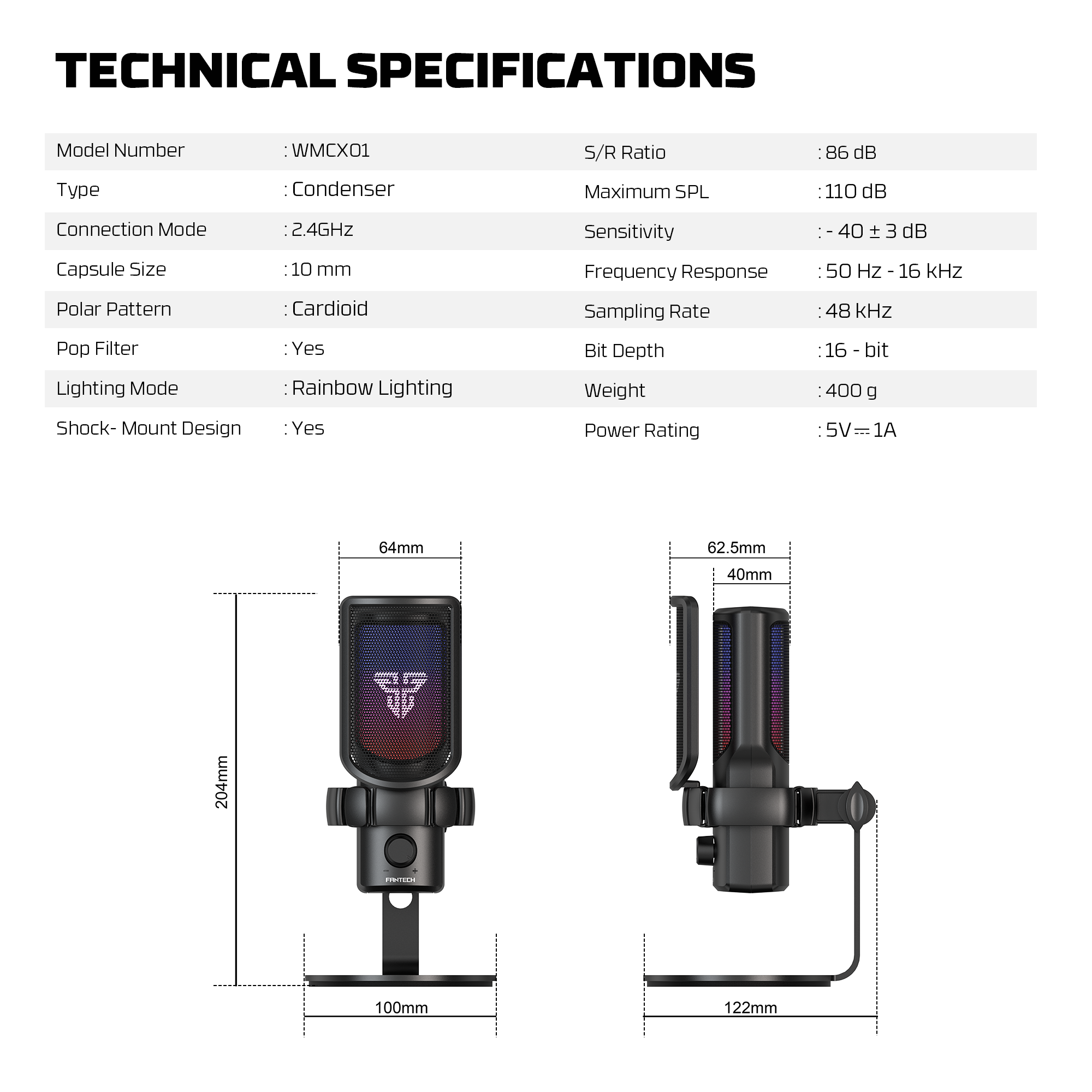 FANTECH WMCX01 LEVIOSA WAVE DUAL-MODE Wireless Condenser Microphone