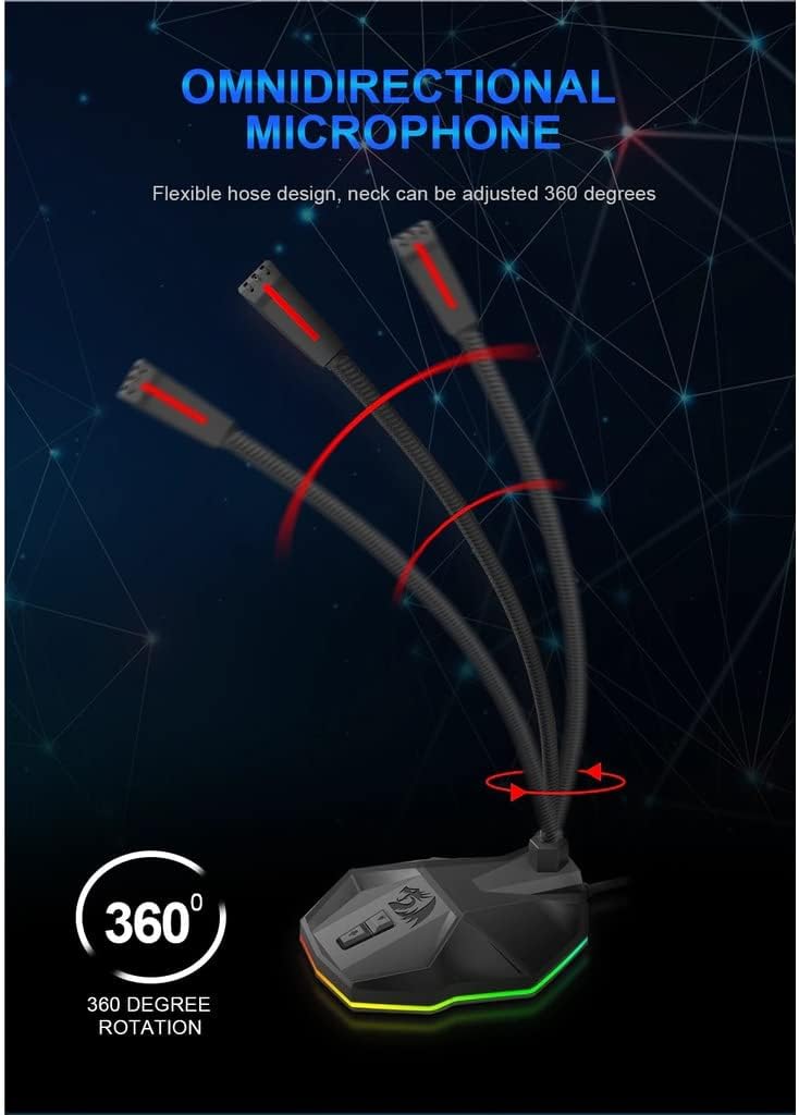 Redragon GM99 STIX USB RGB Gaming Stream Desktop Microphone to To Streaming, Podcasting,Studio Recording,YouTube,Skype for PC/Laptop