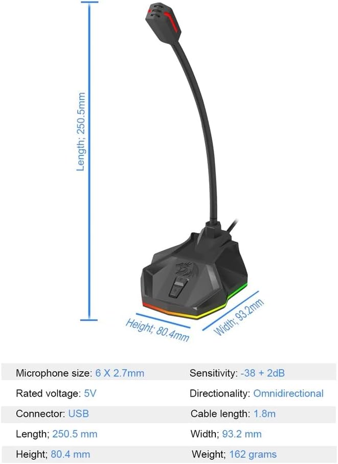 Redragon GM99 STIX USB RGB Gaming Stream Desktop Microphone to To Streaming, Podcasting,Studio Recording,YouTube,Skype for PC/Laptop