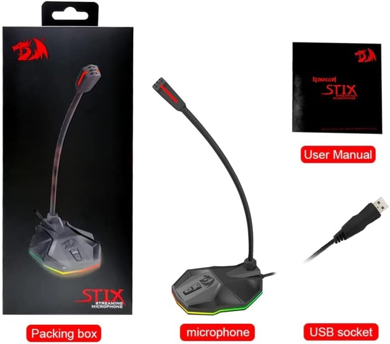 Redragon GM99 STIX USB RGB Gaming Stream Desktop Microphone to To Streaming, Podcasting,Studio Recording,YouTube,Skype for PC/Laptop