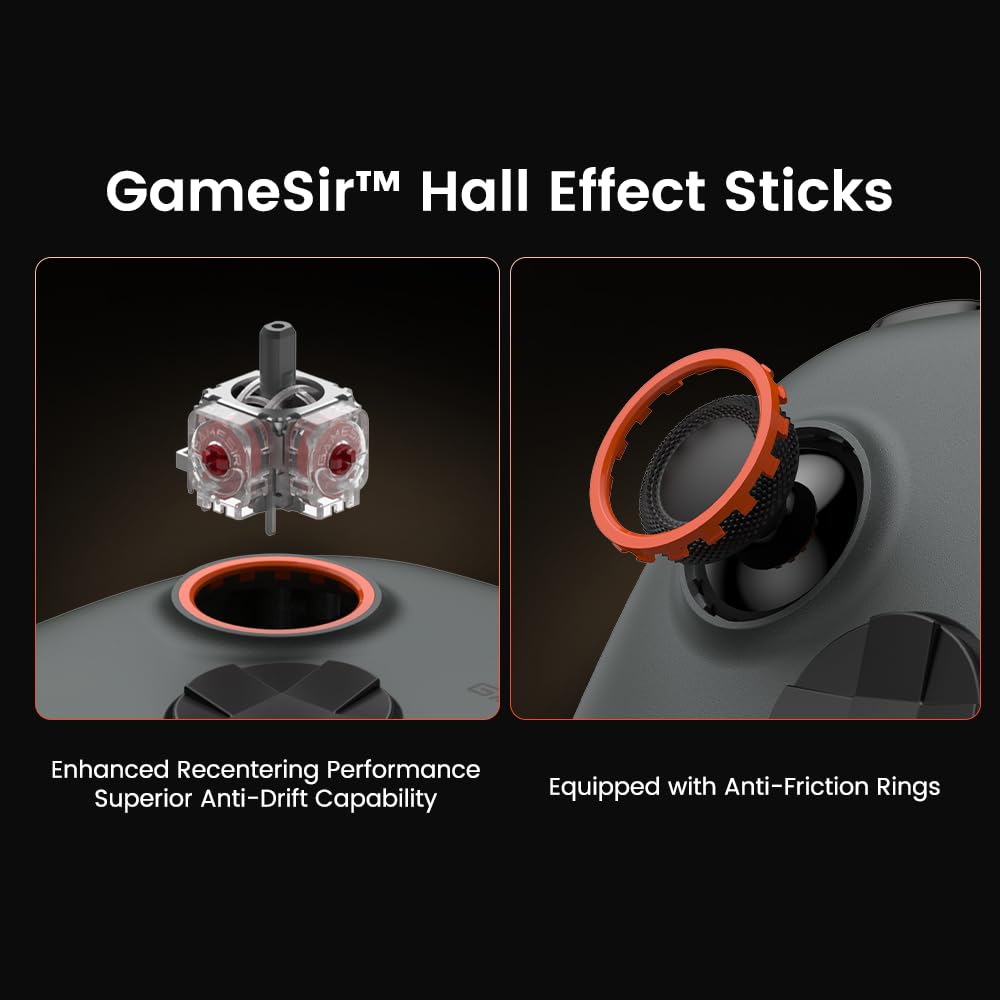 GameSir Nova Lite 2 Wireless PC Controller with Hall Effect Joysticks & Triggers, 2.4G & Wired 1000Hz Polling Rate, Remappable Buttons - Compatible with PC/Switch/Steam/Android (Grey)