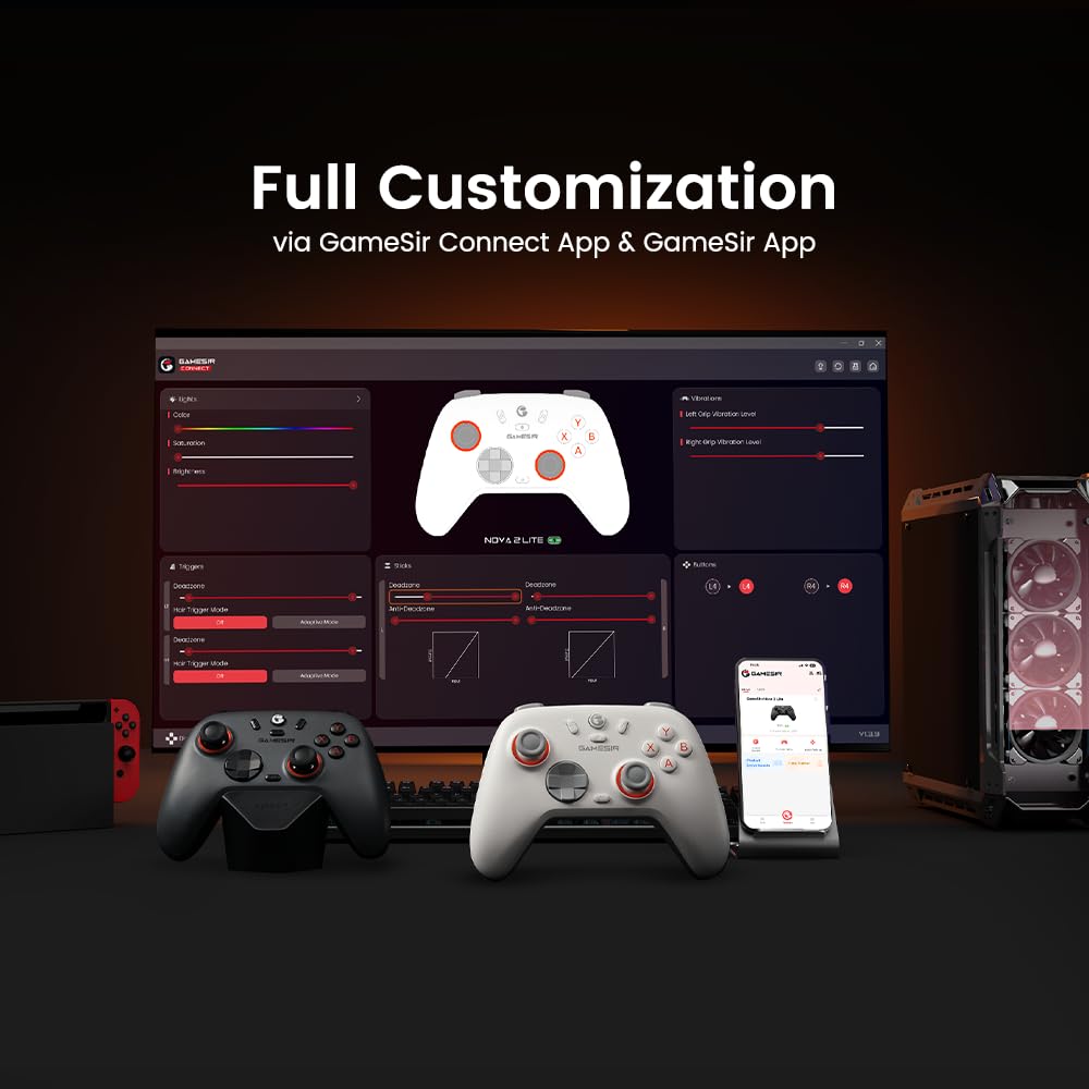 GameSir Nova Lite 2 Wireless PC Controller with Hall Effect Joysticks & Triggers, 2.4G & Wired 1000Hz Polling Rate, Remappable Buttons - Compatible with PC/Switch/Steam/Android (White)