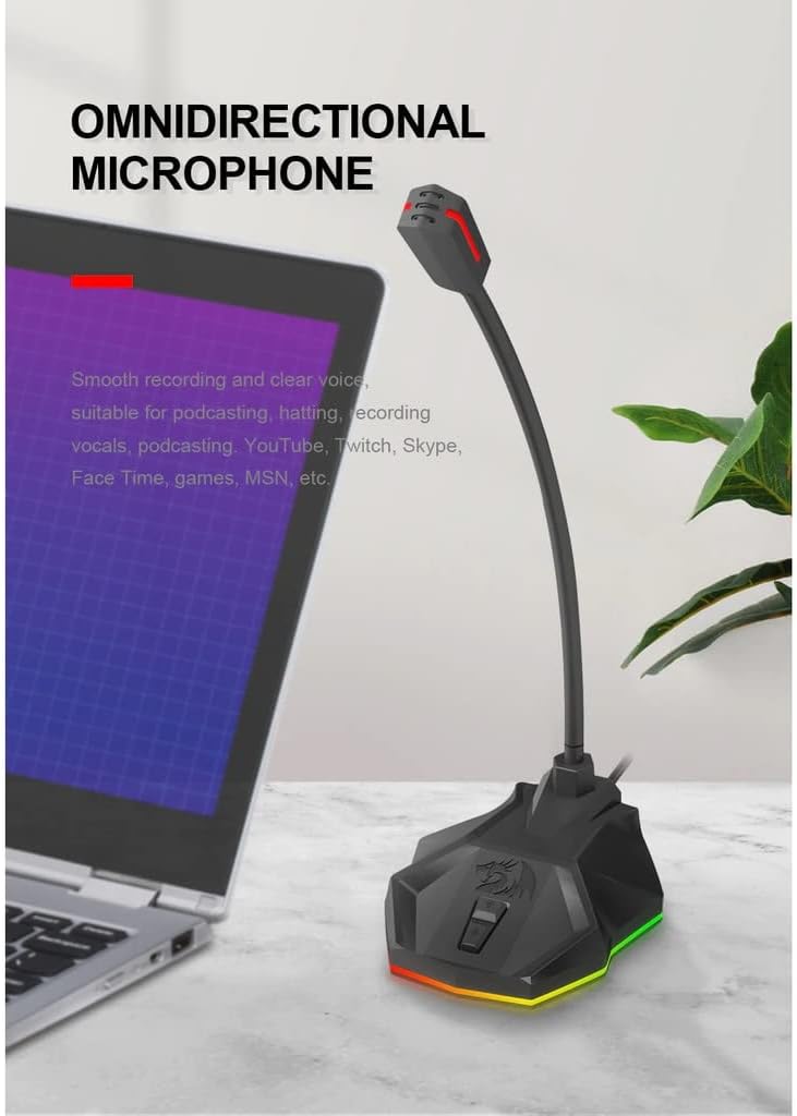 Redragon GM99 STIX USB RGB Gaming Stream Desktop Microphone to To Streaming, Podcasting,Studio Recording,YouTube,Skype for PC/Laptop