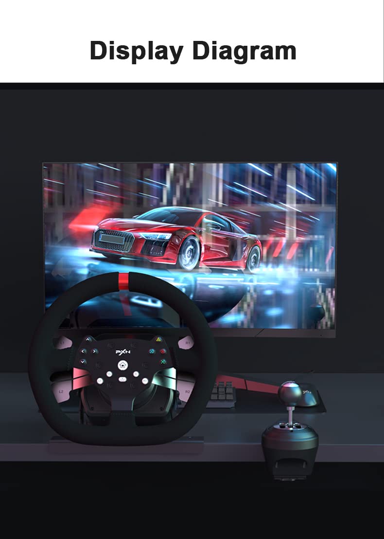 PXN A7 Racing wheel Gear Shifter, 6 +1 Shifter Metal disk with Handbrake Button and Shift Button for High & Low Gear Universal Includes DIN-USB, DIN-RJ11, DIN-DIN cables Shifter for PS4 /PS5/PC/XBOX