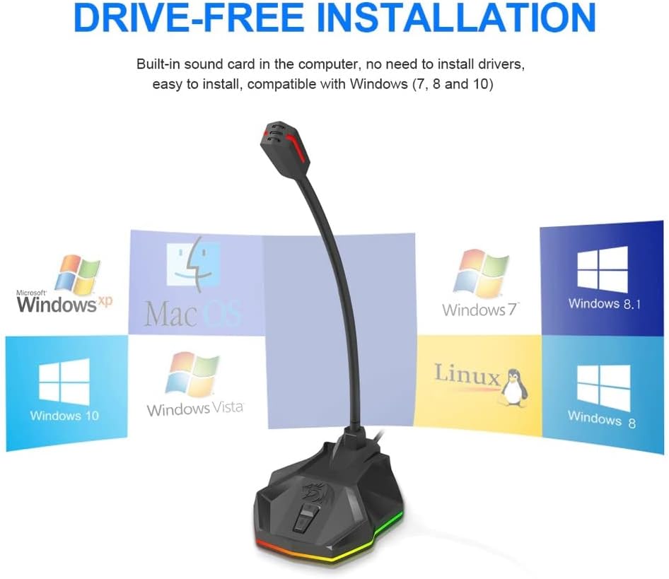 Redragon GM99 STIX USB RGB Gaming Stream Desktop Microphone to To Streaming, Podcasting,Studio Recording,YouTube,Skype for PC/Laptop