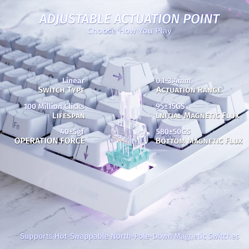 ATTACK SHARK X68 HE Rapid Trigger Mechanical Gaming Keyboard 60% Wired TKL with Adjustable Actuation,Hall Effect Magnetic Switch,8KHz Polling Rate,RGB Backlit,Top Mount for PC Mac Esport Gamer(White))