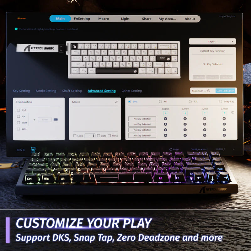ATTACK SHARK X68 HE Rapid Trigger Mechanical Gaming Keyboard 60% Wired TKL with Adjustable Actuation,Hall Effect Magnetic Switch,8KHz Polling Rate,RGB Backlit,Top Mount for PC Mac Esport Gamer(Black)