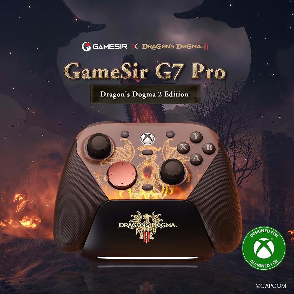 GameSir G7 Pro Wired Xbox Controller for Series X|S, Wireless PC Gamepad, TMR Joysticks, Hall Effect Triggers, 1000Hz Polling Rate (PC), Dragon’s Dogma II Edition, Charging Dock