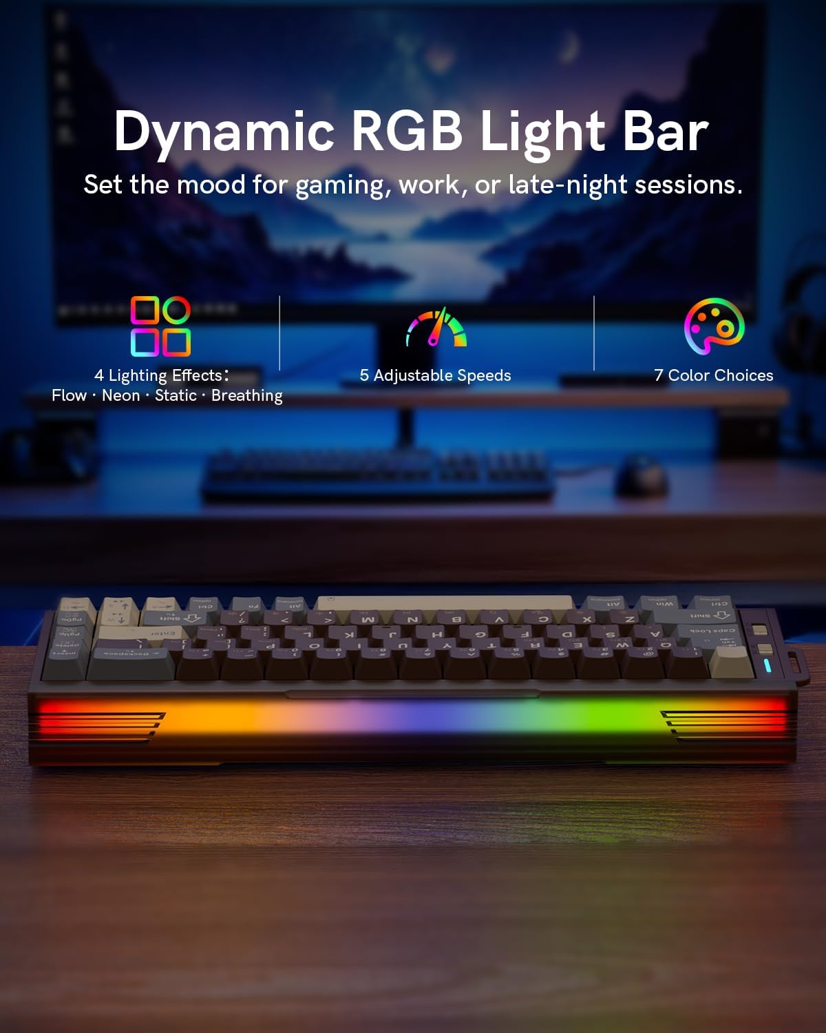 لوحة مفاتيح Redragon K752 اللاسلكية الميكانيكية، لوحة مفاتيح ألعاب بنسبة 60% مع إضاءة خلفية RGB، صوت سلس، وضع ثلاثي 2.4 جيجاهرتز/بلوتوث 5.0، قابلة للتبديل السريع، أغطية مفاتيح PBT لأجهزة الكمبيوتر الشخصية/ماك