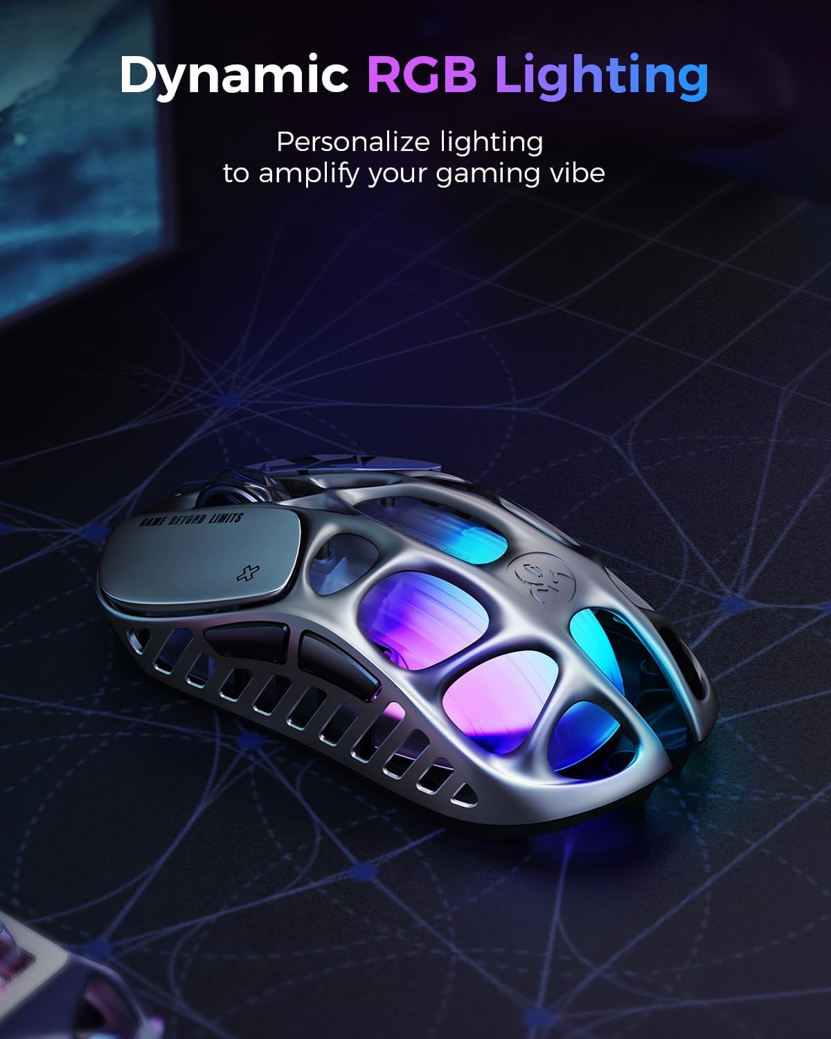 GravaStar Mercury X Wireless Gaming Mouse โ 32,000 DPI PAW 3950 Sensor, 1000Hz Polling Rate, Only 49g, Magnesium Alloy Hollow Frame, RGB Lighting, 5 Programmable Buttons