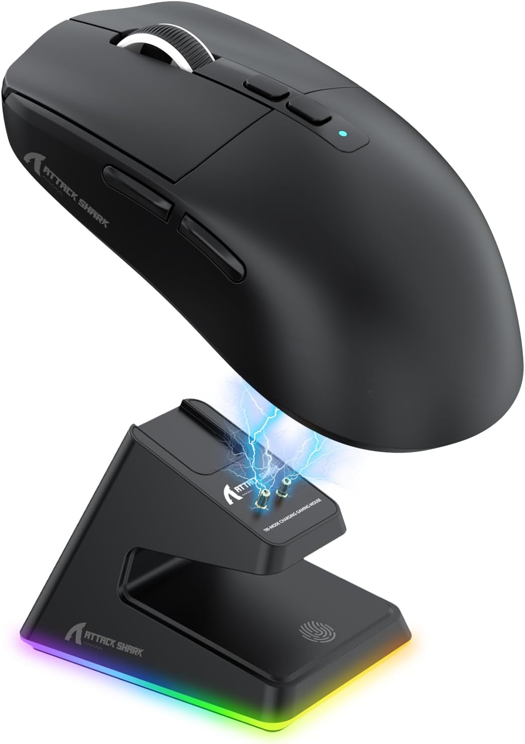 ATTACK SHARK X6 Lightweight Wireless Gaming Mouse with RGB Backlight Charging Base,Tri-Mode Wired/2.4GHz/BT5.2,26K DPI, 395 Optical PAW3Sensor,HUANO Switch,5programmable Buttons,PC/Mac(Black)