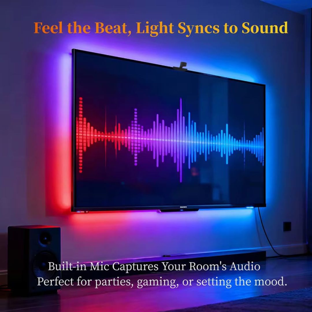 WACUAAO AI Sync LED TV Backlight with Camera, Music Sync,USB Powered, Remote Control, for Living Room, Home Theater, Gaming Room