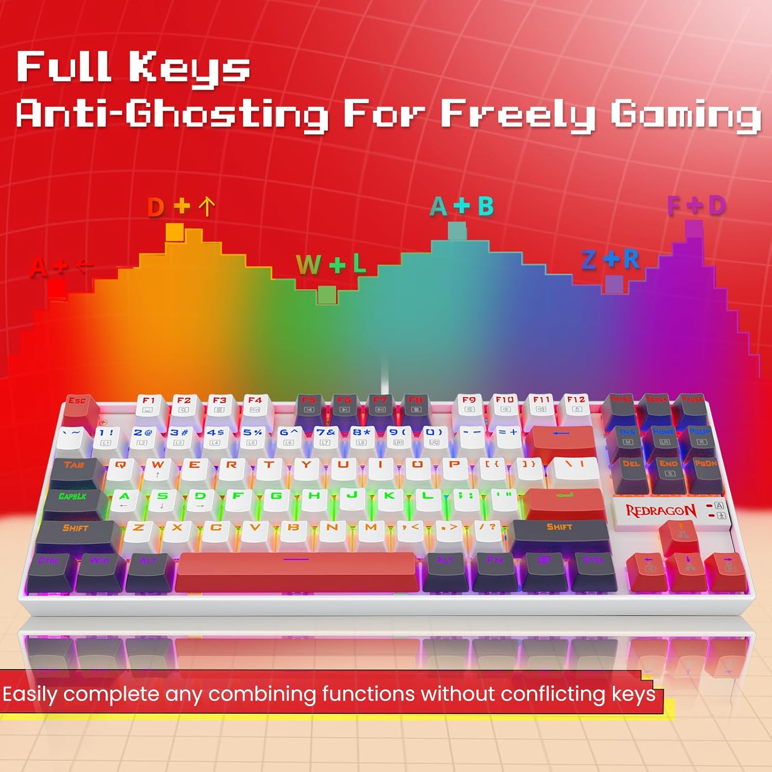 Redragon K552 Mechanical Gaming Keyboard, 87-Key Compact, LED Gaming Keyboard with Red Switches, Anti-Ghosting, Metal Frame for PC Gaming & Typing, Beginner-Friendly (Neo Nocturne)