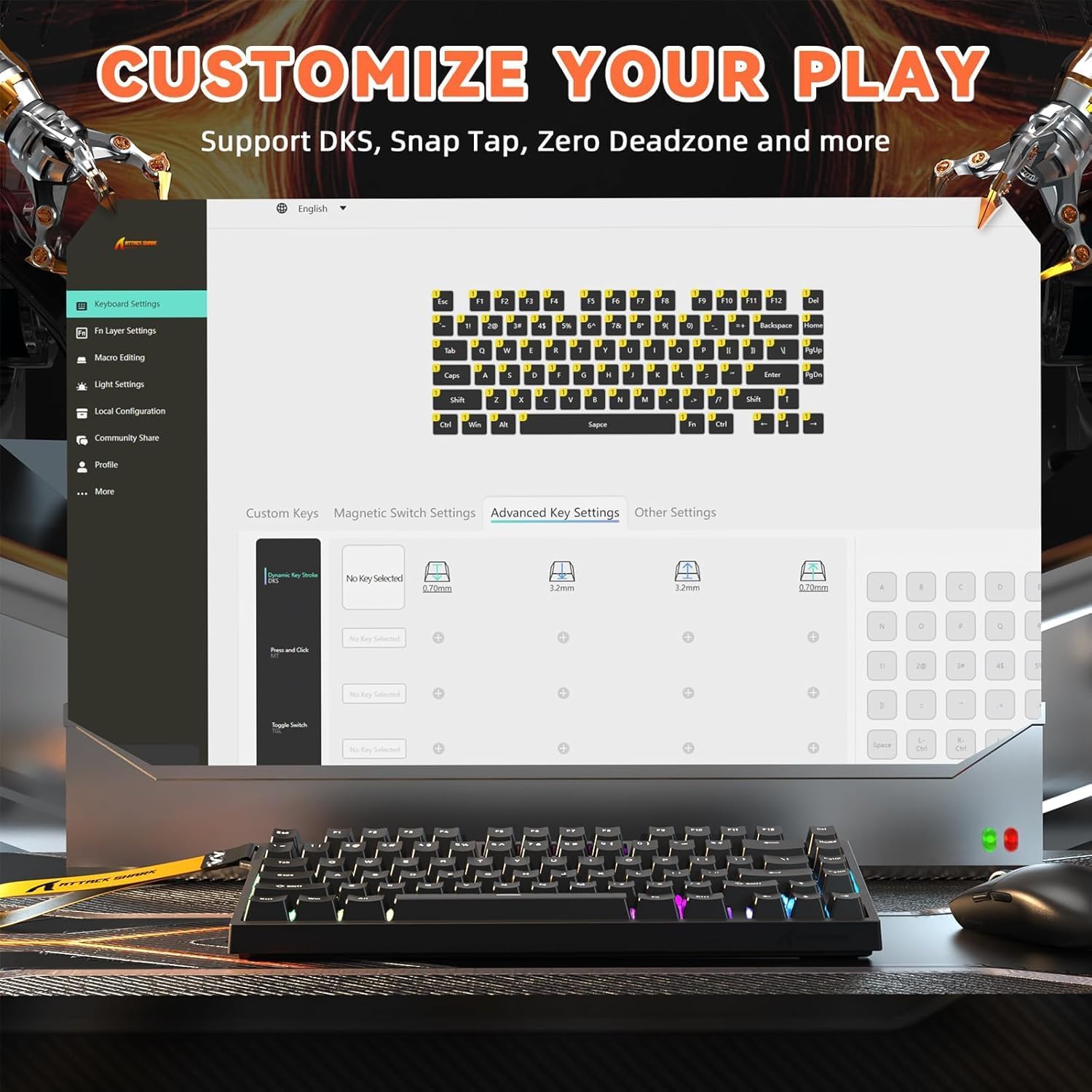 ATTACK SHARK R82 HE Rapid Trigger Wired Mechanical Gaming Keyboard TKL NKRO with 8K Polling,0.005mm RT Accuracy,256K Scan Rate,5 Layer Sound Damped,Hall Effect Magnetic Switch,Driver for PC Mac(Black)