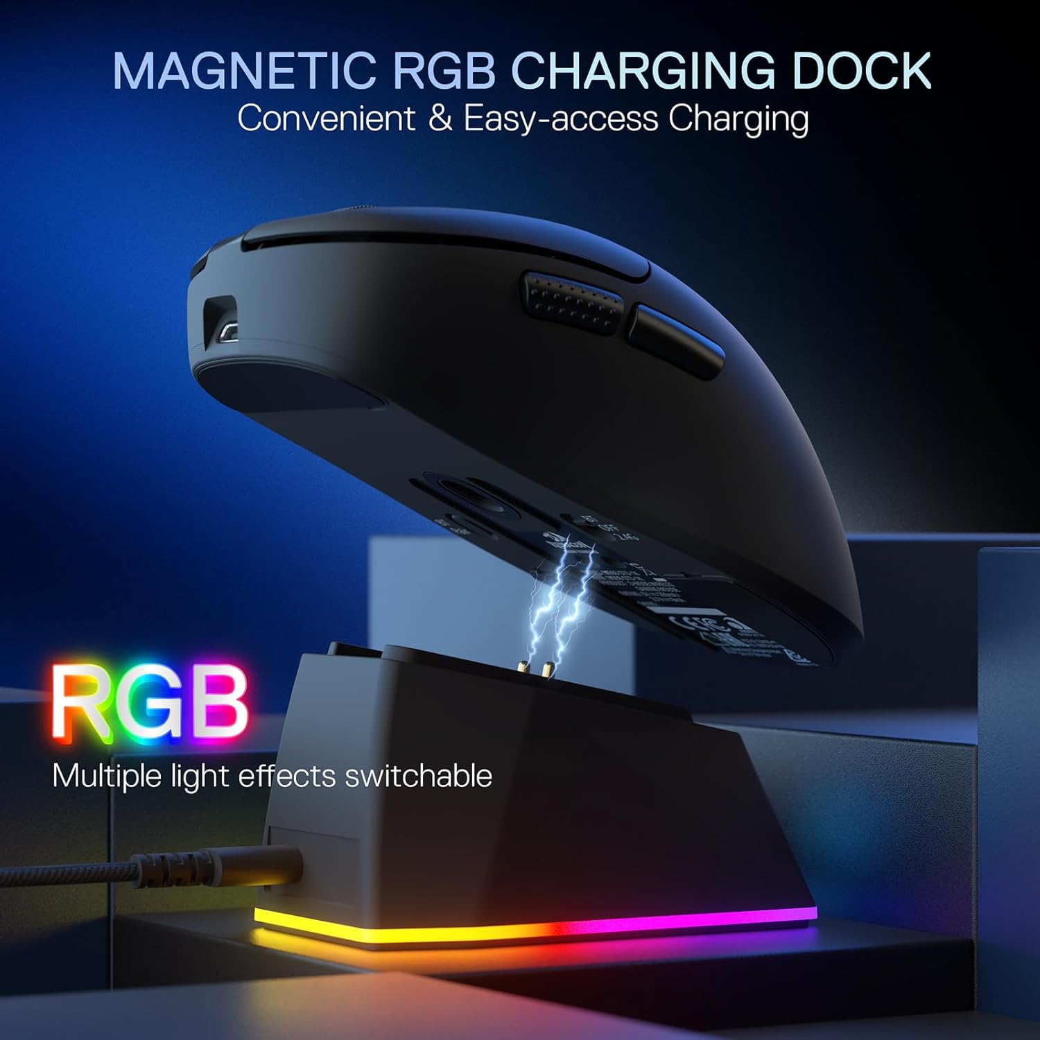 Redragon M998 Lightweight Wireless Gaming Mouse with RGB Magnetic Charging Dock, BT/2.4G Wireless/Wired Optical Mice, 24000 DPI, 5 Programmable Buttons for PC/Mac, Black