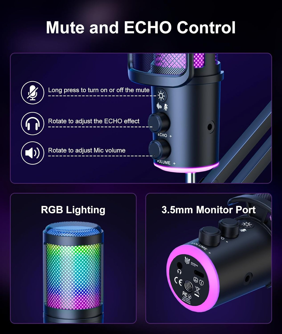 Gaming USB Microphone, Noise Cancellation Condenser Mic with Mute,Boom Arm Mic-Reverb Adjustment, Monitoring for Streaming, Podcasting, Discord, YouTube,PC, Computer, PS4, PS5, Mac-White