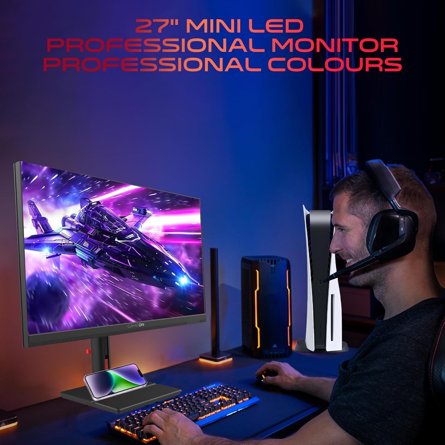 GAMEON GOML27QHD240IPS Midnight Signature Series 27" QHD, 240Hz, MPRT 0.5ms, HDMI 2.1, Fast IPS Mini LED Gaming Monitor (Supports PS5) - Black