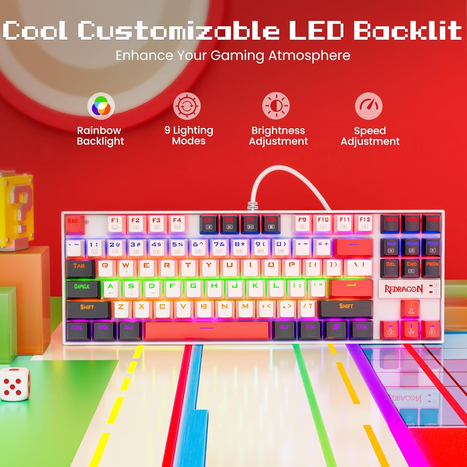 Redragon K552 Mechanical Gaming Keyboard, 87-Key Compact, LED Gaming Keyboard with Red Switches, Anti-Ghosting, Metal Frame for PC Gaming & Typing, Beginner-Friendly (Neo Nocturne)