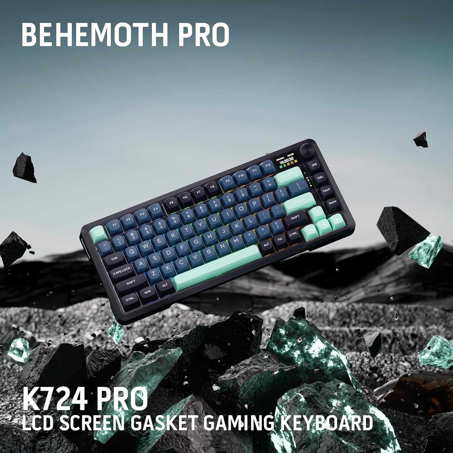 Redragon K724 PRO Wireless Gasket Gaming Keyboard w/Hype Screen & Knob, 81-Key Mechanical Keyboard, Easy-Control 1.14’’ TFT Info Display, 5-Layer Noise Dampening, Custom Linear Switch, Dark Jade Color