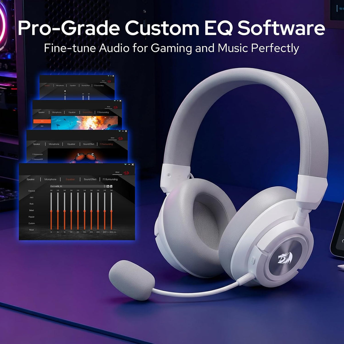 Redragon H889 Wireless Gaming Headset, 4-in-1 (2.4G/BT/USB/3.5mm), 51H Battery & Play-While-Charging, 7.1 Spatial Audio & 53mm Drivers, Detachable Mic, Multi-Platform Headphone for PC/PS5/NS/Mobile