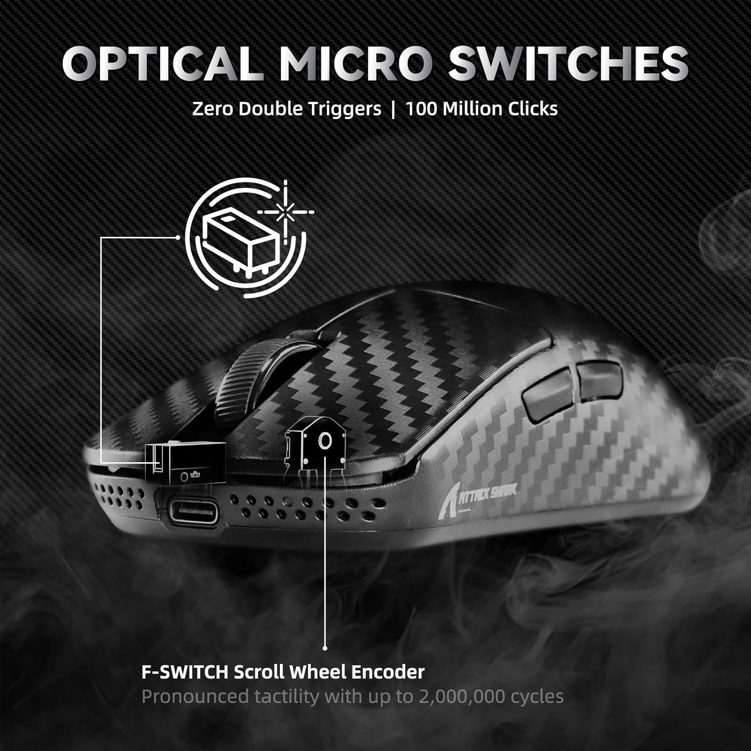 ATTACK SHARK R11 Ultra 8K Carbon Fiber Wireless Gaming Mouse,PAW3950 MAX Sensor,49g Ultra-Lightweight,Nordic 52840 MCU Chip,42000 DPI,Wired/BT/2.4GHz Wirelss Programmable Mouse for PC/Mac(Wave)