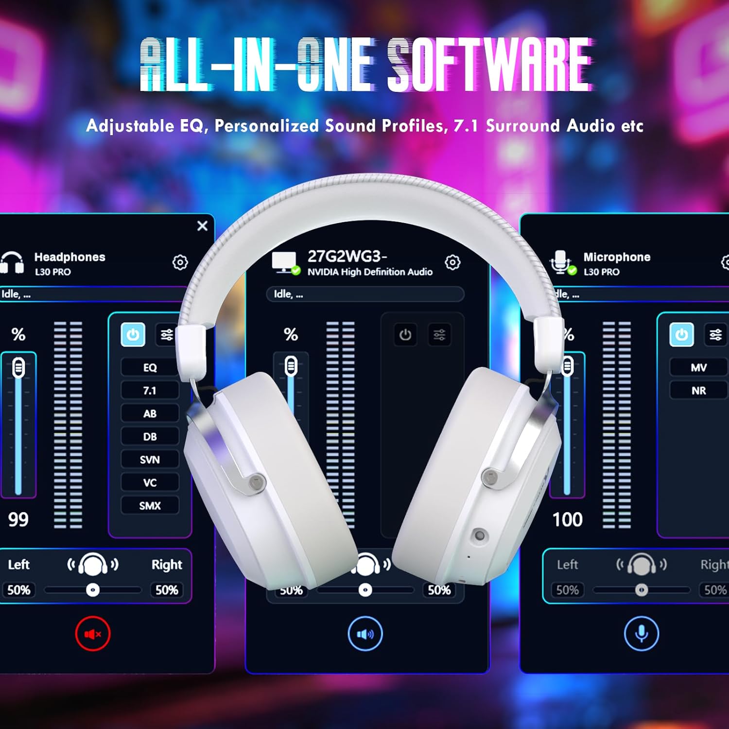 ATTACK SHARK L30Pro Wireless Gaming Headset with 2.4Ghz/BT/Wired, Long Battery Life with Detachable Microphone 7.1 Surround Sound Ultra-Low Latency for PC/PS5/Xbox/Switch/Mobile Silver