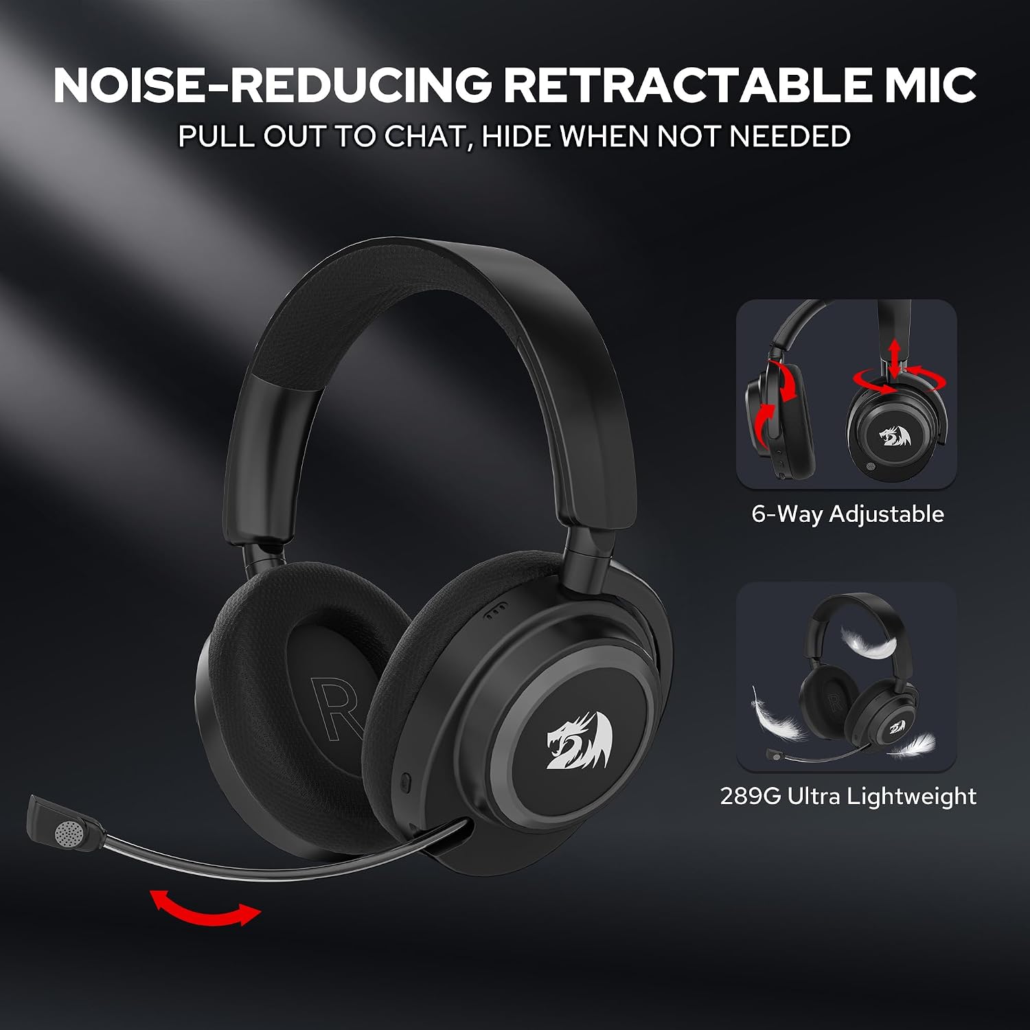 Redragon H891 Wireless Gaming Headset, Tri-Mode (2.4G/BT/Wired), 65H Battery, 50mm Drivers & 7.1 Surround Sound, Noise-Cancelling Retractable Mic, Compatible with PC, PS5, NS, Mac, Mobile