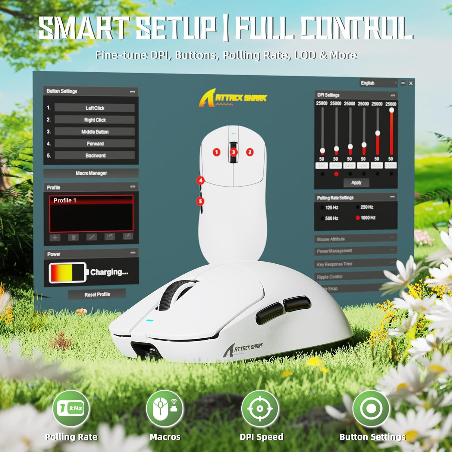ATTACK SHARK X8 SE Wireless Gaming Mouse,55g Ultra-Lightweight Wired/BT/2.4GHz Wireless Programmable Mouse,1K Polling Rate,PixArt PAW3311 Gaming Sensor,25000 DPI,Gamer Mice for PC/Win/Mac(White)
