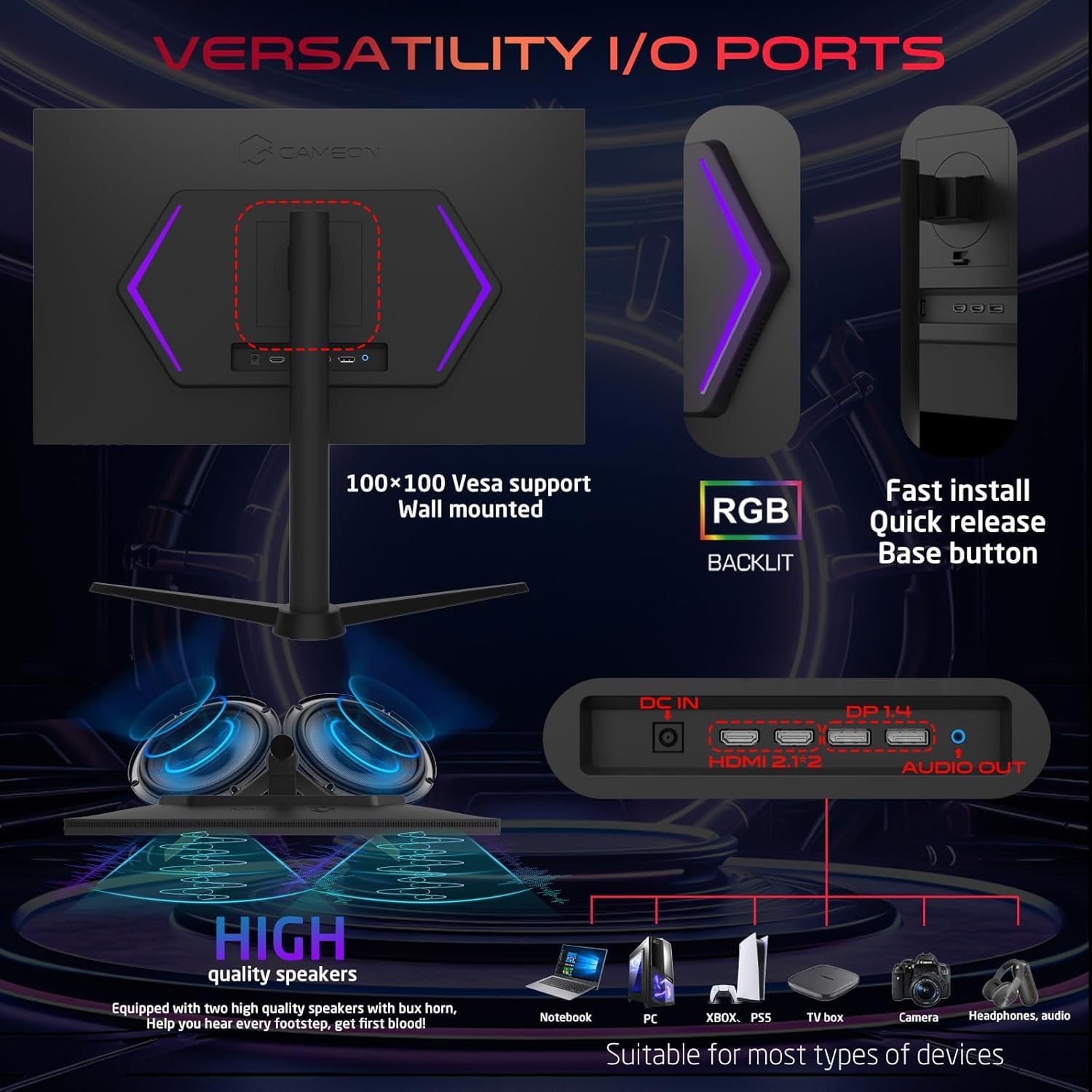 GAMEON GOMP27FHD380IPS Midnight Pro Series 27" FHD, 380Hz, MPRT 0.5ms, HDMI 2.1, Fast IPS Gaming Monitor (Supports PS5) - Black