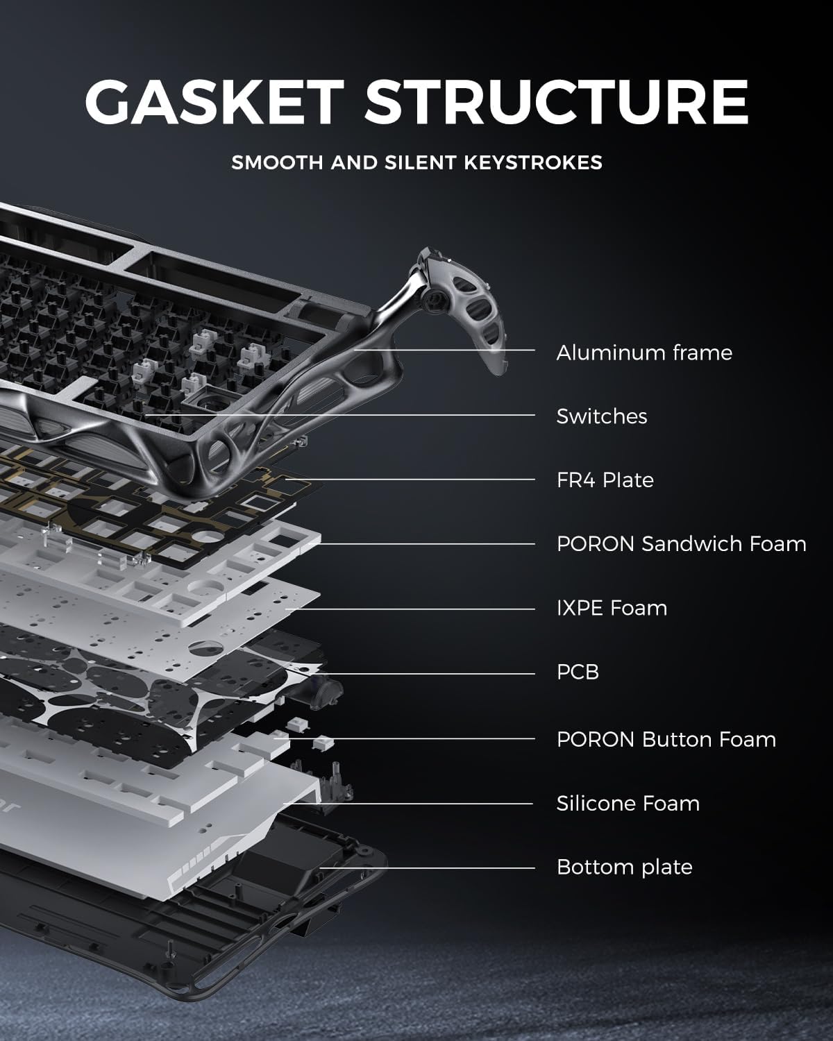 GravaStar Mercury K1 Pro Wireless Mechanical Gaming Keyboard, 75% Layout RGB Custom Keyboard, Hot-Swappable Linear Switches – Aluminum Alloy, Interstellar Silver Brushed Metal Look