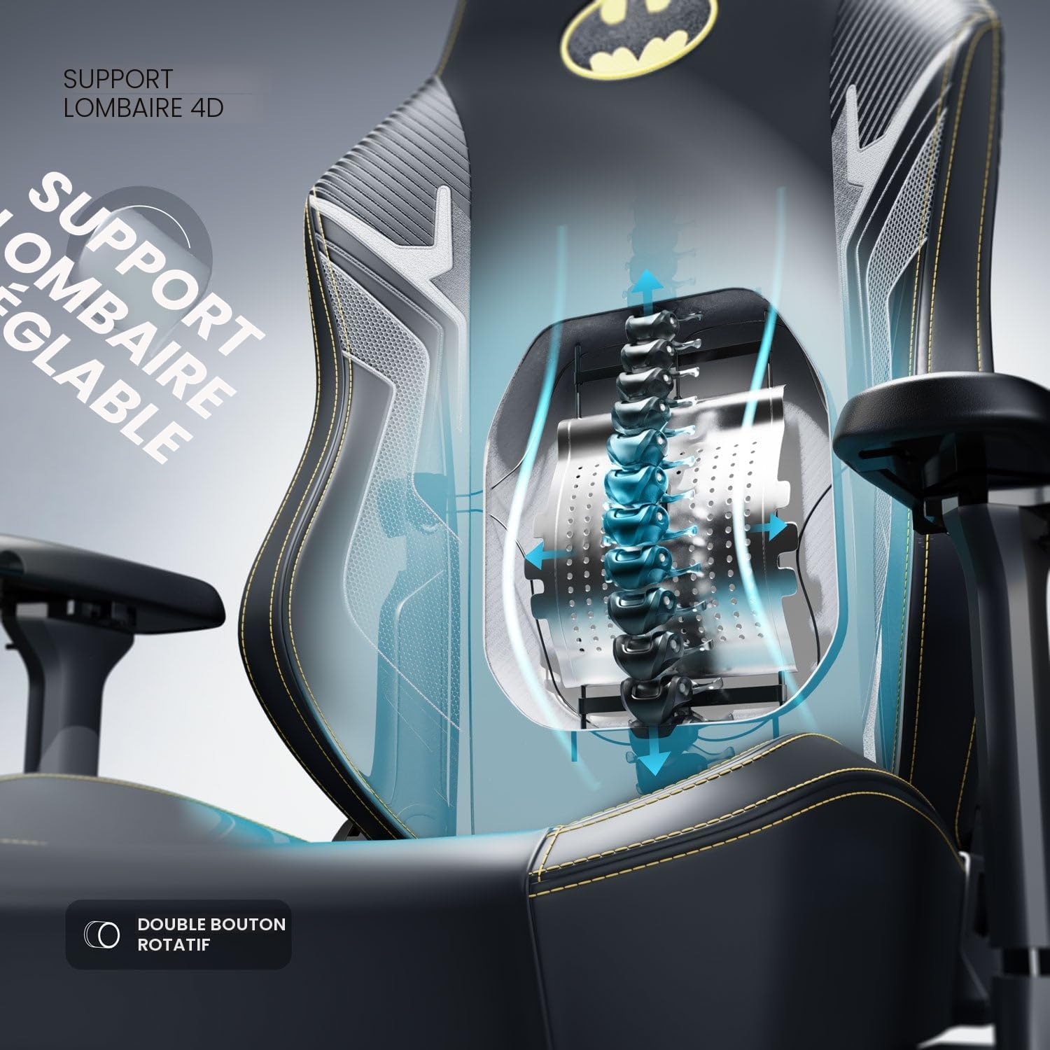 CYBEART | Batman Classic - Chaise de gaming/bureau série APEX | Lombaire 4D, accoudoir 4D, similicuir Endura, oreiller AeroMag, inclinable et inclinable
