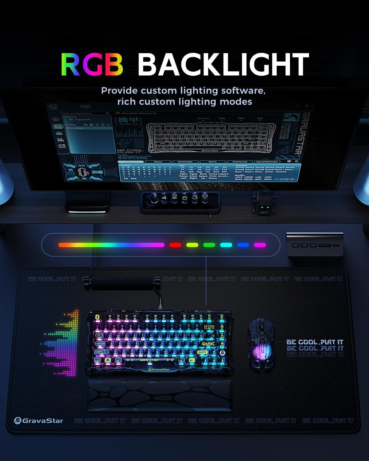 GravaStar Mercury K1 Lite 75% Gaming Keyboard, 2.4GHz/BT/Wired Tri-Mode Wireless Keyboard, Gasket Hot Swappable Mechanical Keyboard, Pre-lubed Linear Switches, RGB Backlit (Transparent Black)