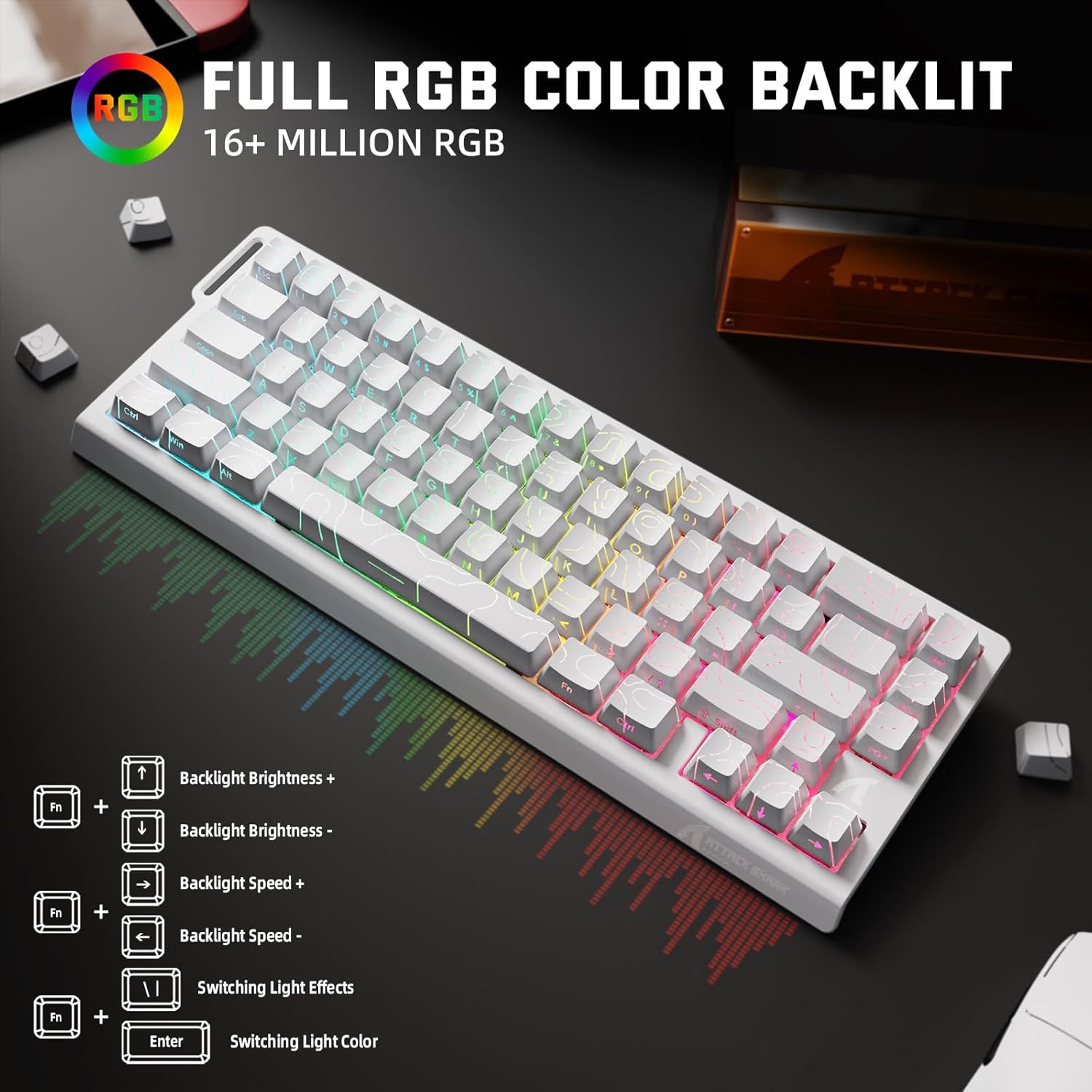 ATTACK SHARK X68 PRO HE Wireless Rapid Trigger Gaming Keyboard with Adjustable Actuation,8K Polling Rate,Hall Effect Magnetic Switch,Hot-Swap,RGB Backlit,BT/2.4GHz/Wired,for FPS Games-White
