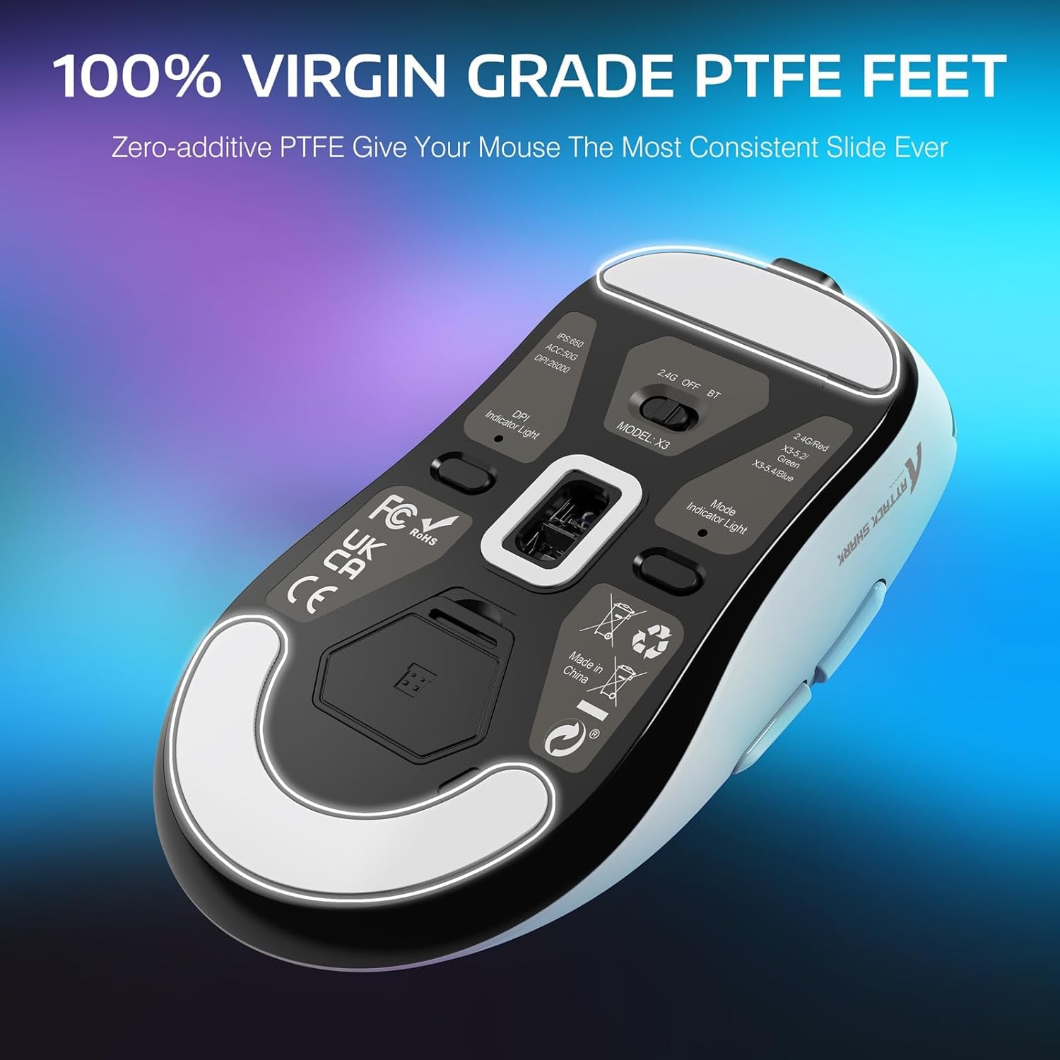 ATTACK SHARK X3PRO 4K/8K Lightweight Wireless Gaming Mouse with Tri-Mode(Wired/2.4GHz/BT),PAW3395 Optical Sensor,26K DPI,Kailh GM8.0 Switch,Long Battery,7 Buttons for PC/Laptop/Win/Mac(White)