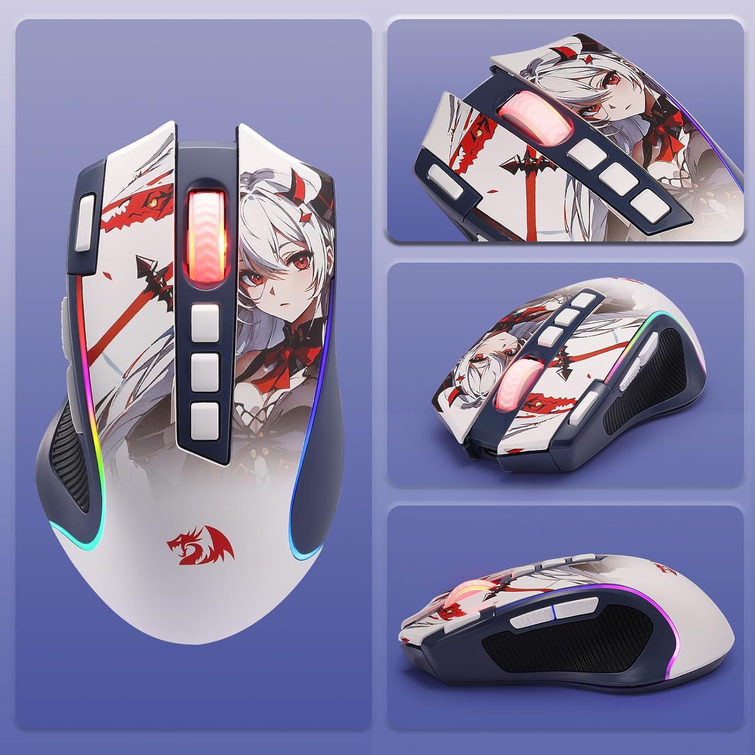 Redragon M612AK PRO RGB Anime Gaming Mouse, 8000 DPI Wired/Wireless Optical Mouse with 9 Programmable Buttons & 7 Backlit Modes, BT & 2.4G Wireless, Software Supports DIY Keybinds Rapid Fire Button