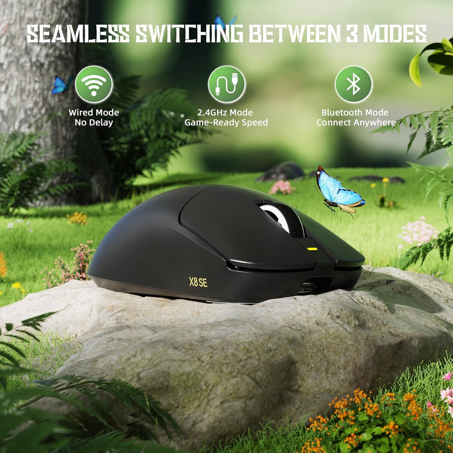 ATTACK SHARK X8 SE Wireless Gaming Mouse,55g Ultra-Lightweight Wired/BT/2.4GHz Wireless Programmable Mouse,1K Polling Rate,PixArt PAW3311 Gaming Sensor,25000 DPI,Gamer Mice for PC/Win/Mac (Black)