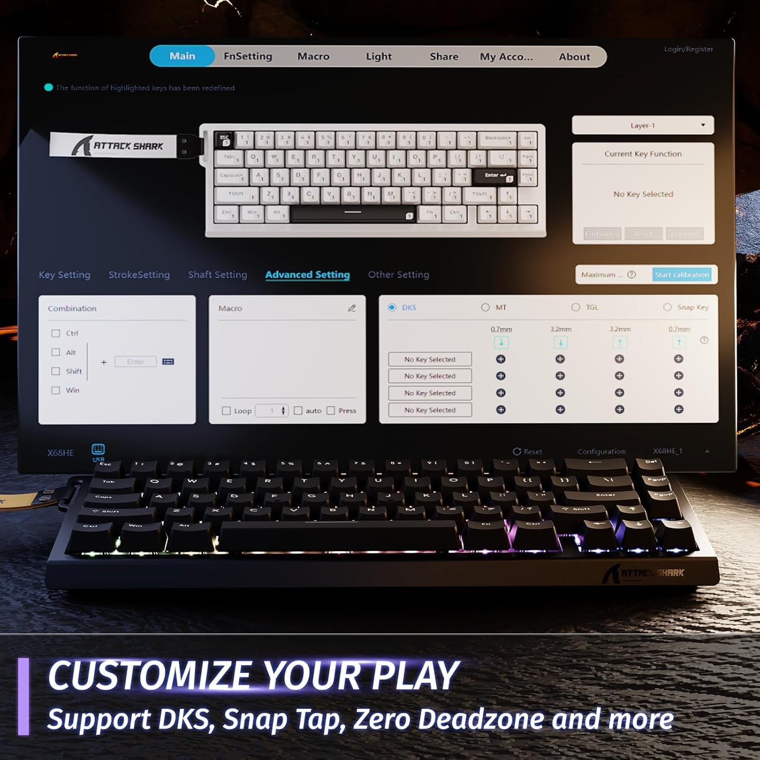 ATTACK SHARK X68 HE Rapid Trigger Mechanical Gaming Keyboard 60% Wired TKL with Adjustable Actuation,Hall Effect Magnetic Switch,8KHz Polling Rate,RGB Backlit,Top Mount for PC Mac Esport Gamer(Black)