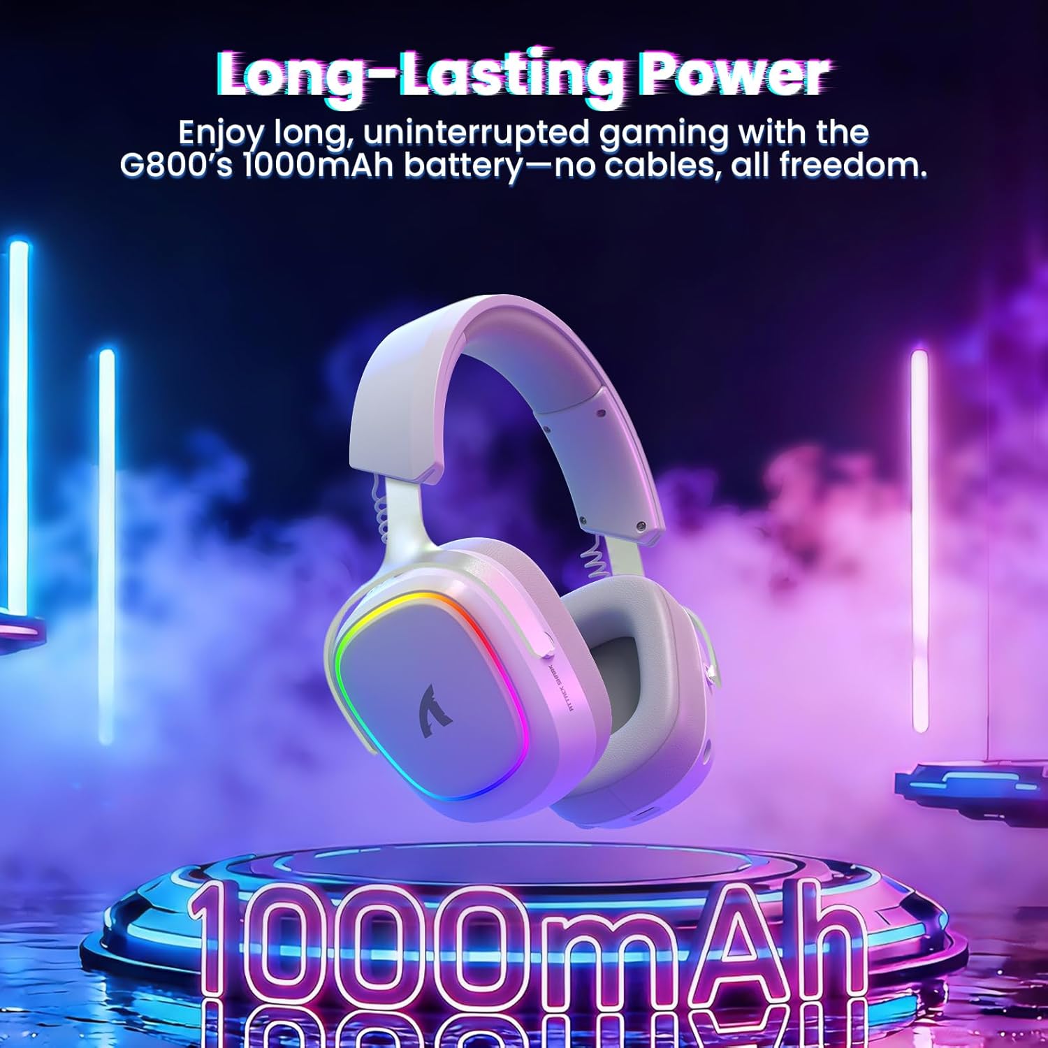 ATTACK SHARK G800 Wireless RGB Gaming Headset:7.1 Surround Sound-50mm Drivers-Memory Foam Ear Pads,Wired/2.4Ghz/BT,Ultralight,Durable Aluminum Frame,Detachable Mic,Programmable for PC Mac Gamer(White)