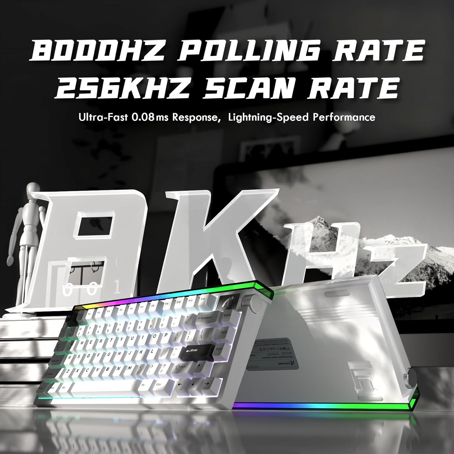ATTACK SHARK R85 HE Wired 75% Hall Effect Rapid Trigger Mechanical RGB Gaming Keyboard with 8K Polling,0.05mm RT Accuracy,0.08MS Latency,Magnetic Switch,5 Layer Sound Damped,Driver for PC(Star White)