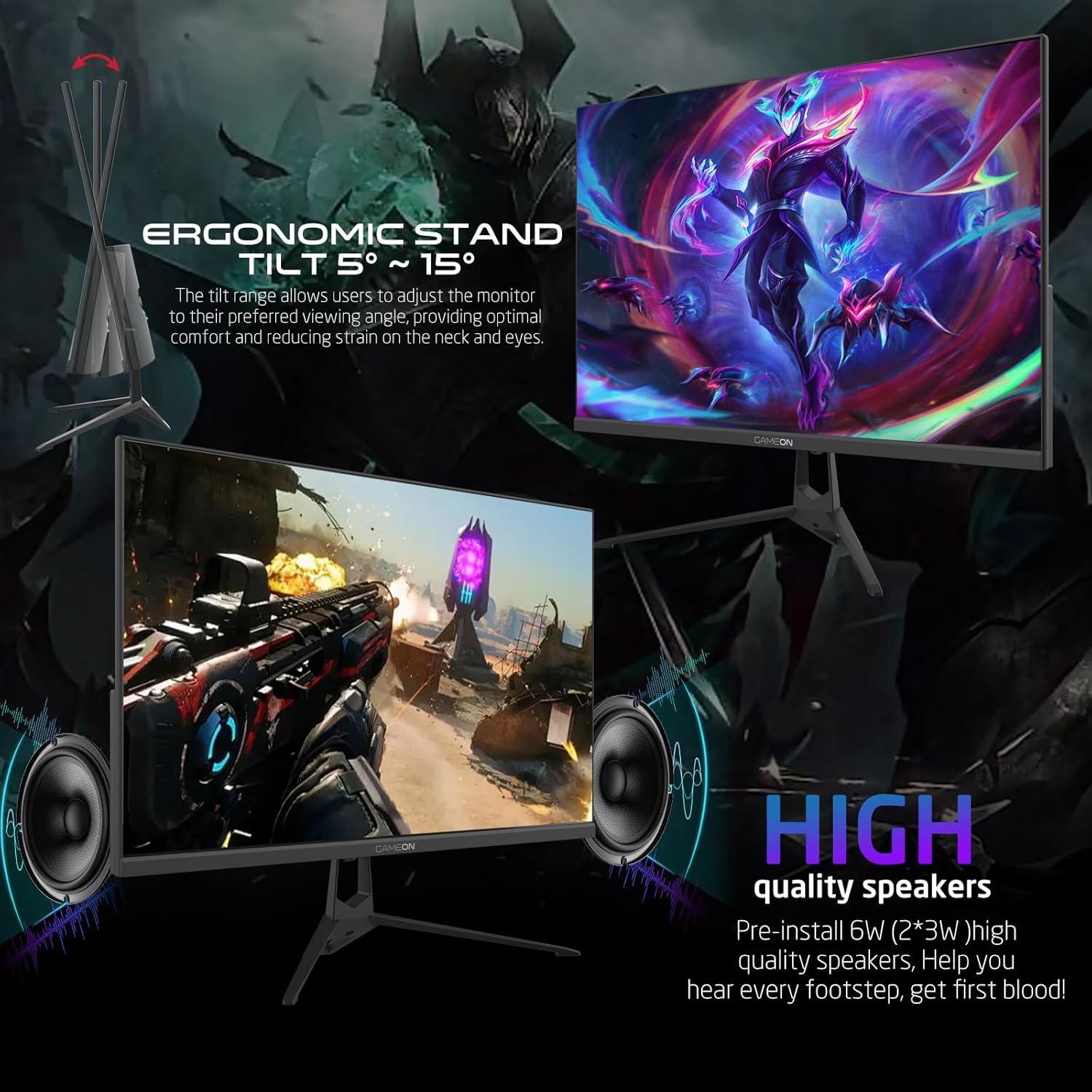 GAMEON 27 Inch Gaming Monitor - FHD 1080P Computer Monitor 120Hz IPS 1ms Monitors - 16:9 Wide IPS gaming Screen HDMI VGA DisplayPort Built-in Speakers (Support PS5)