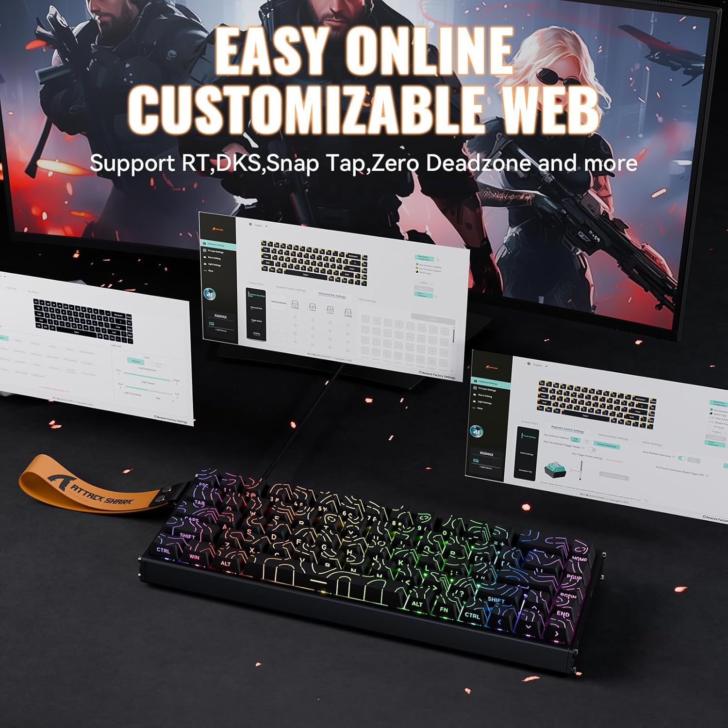 ATTACK SHARK X68MAX HE Wired Rapid Trigger Mechanical Creamy TKL RGB Gaming Keyboard with Full Aluminum CNC,8K Polling,0.005mm Accuracy,Hall Effect Magnetic Switch,NKRO,Driver for PC(Black Contour)