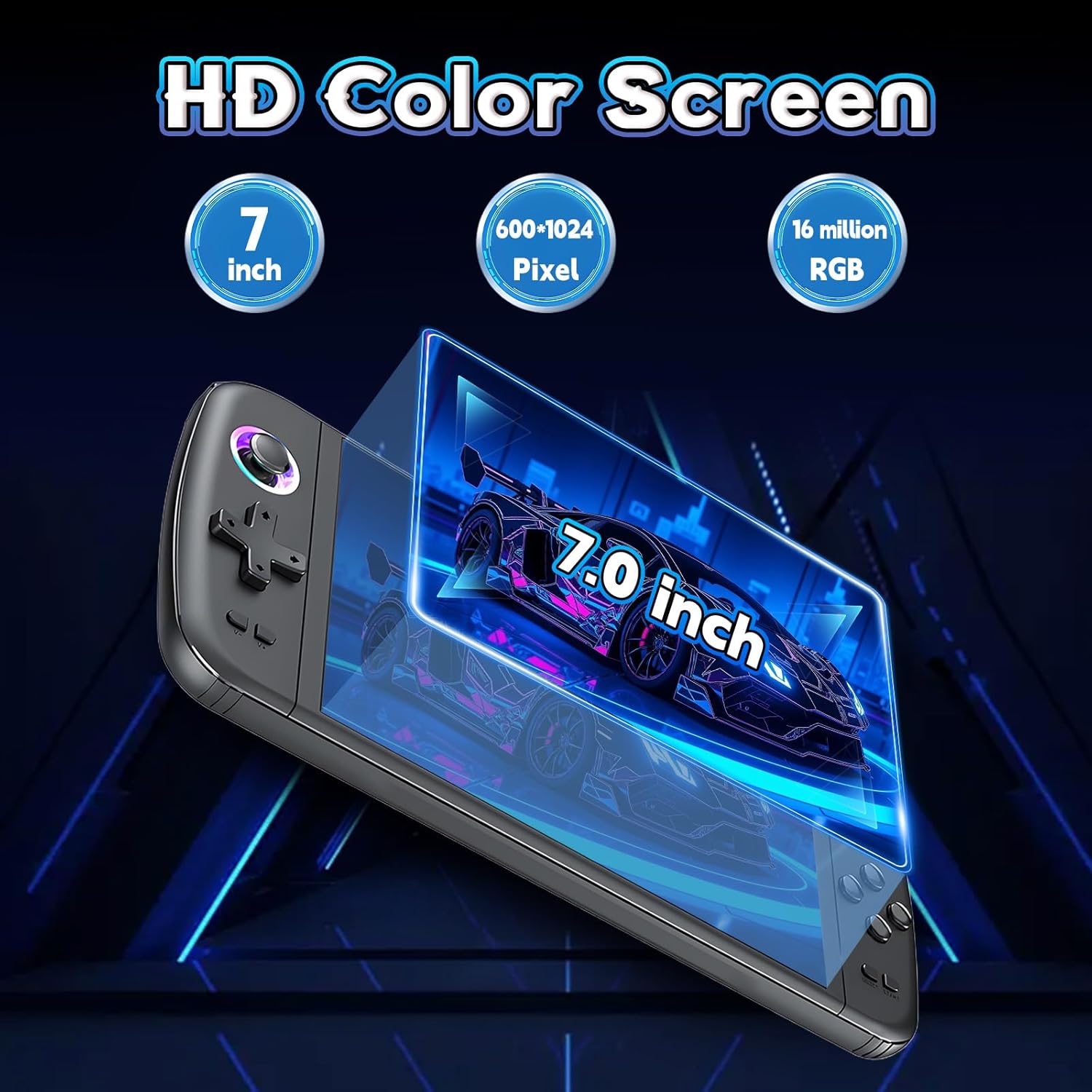 M27 Portable Handheld Game Console 128G, Retro Video Gaming Console with Built-in 30000+ Retro Games 30+ Emulators, 7 Inch IPS Screen, 600*1024 Resolution (Black)