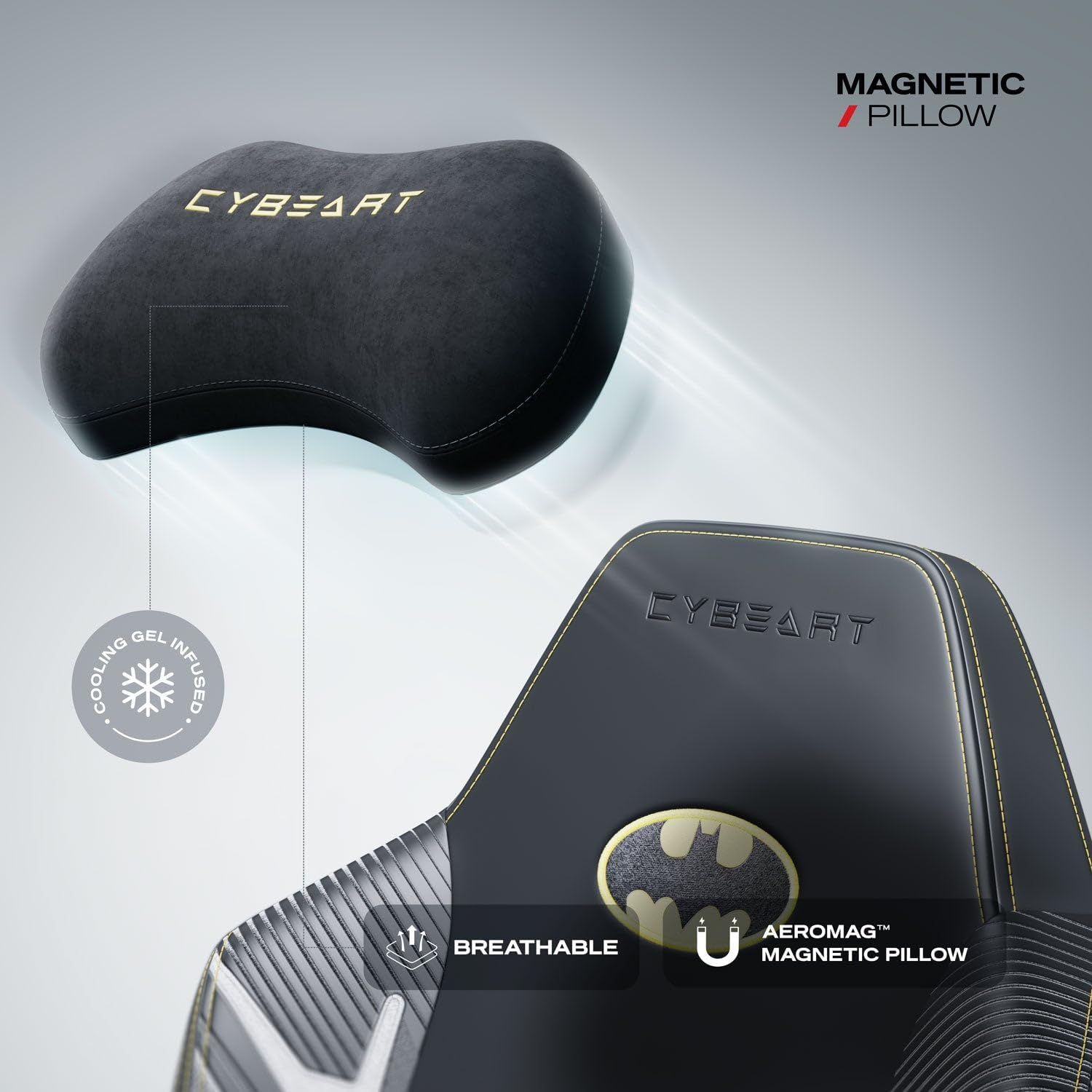 CYBEART | Batman Classic - Chaise de gaming/bureau série APEX | Lombaire 4D, accoudoir 4D, similicuir Endura, oreiller AeroMag, inclinable et inclinable